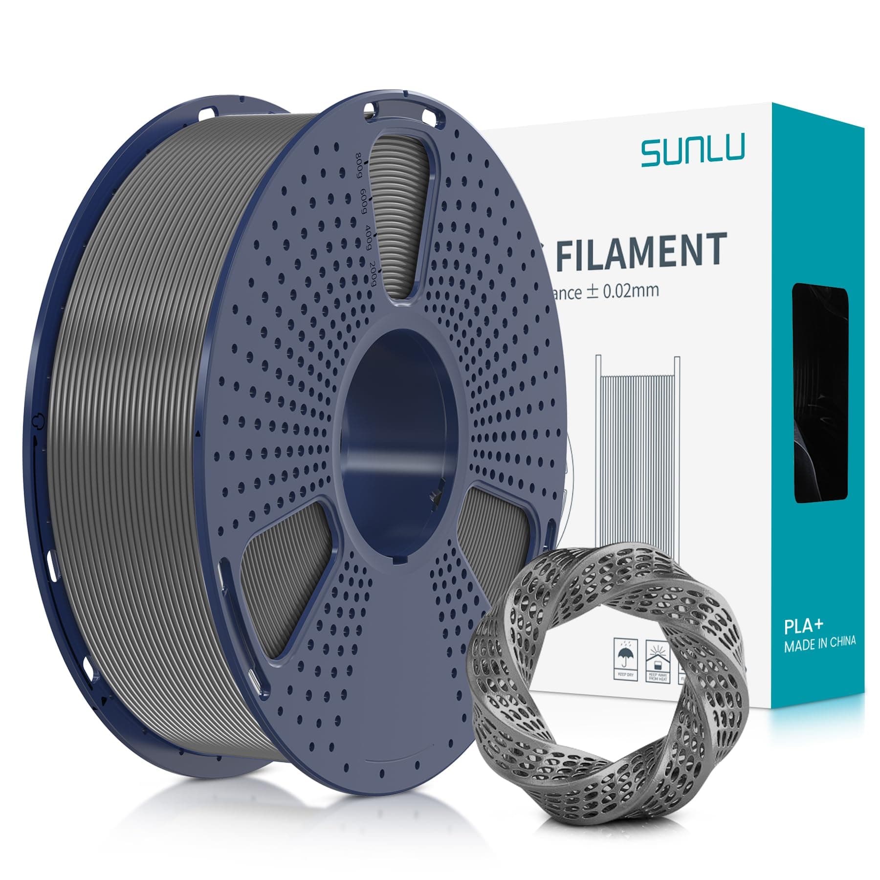 SUNLU Filamento PLA+ 1.75 mm, Filamento para impresora 3D PLA Plus 1KG,Mejora de la resistencia,Neatly Wound, Filamento de impresión 3d PLA+, Precisión dimensional +/- 0.02mm, Gris