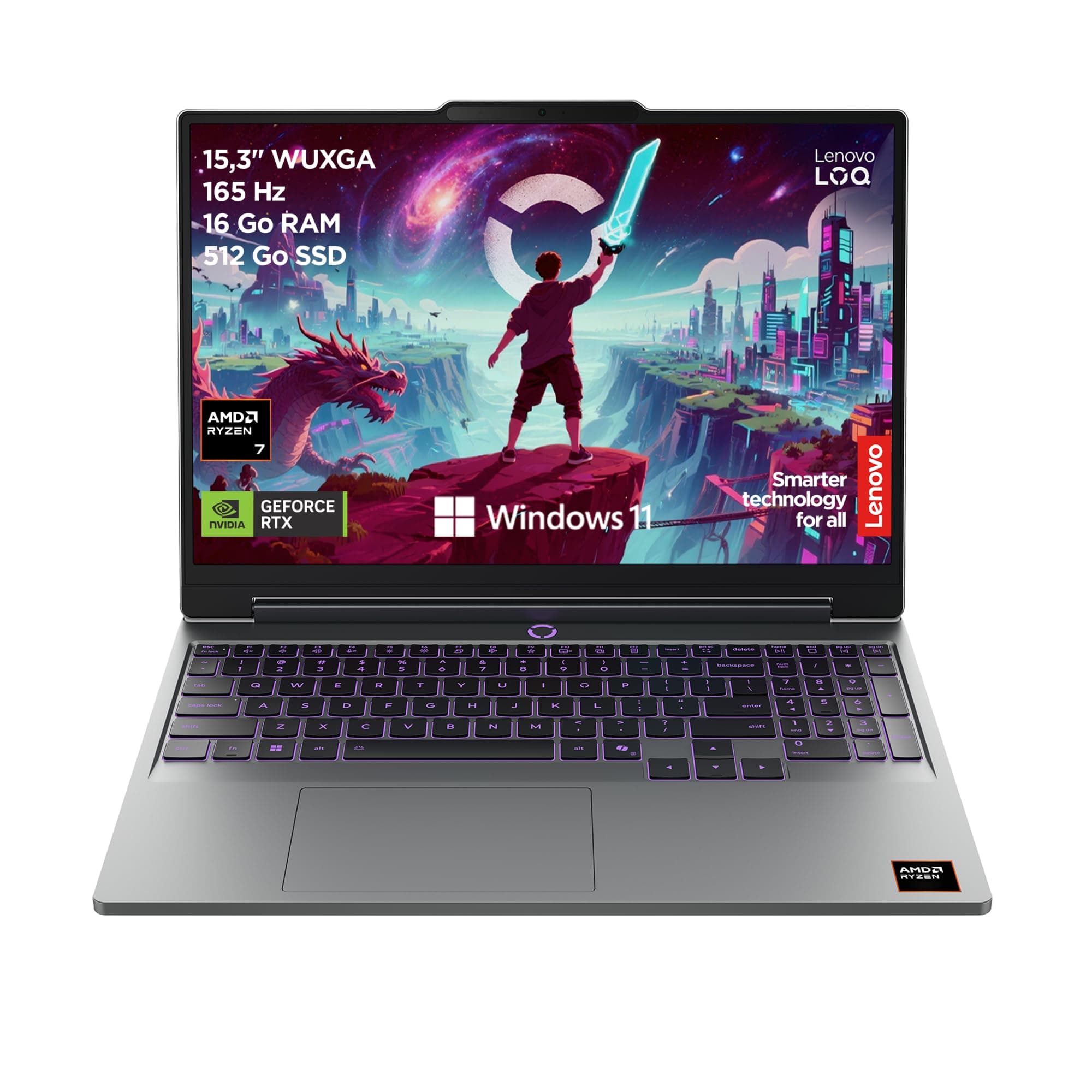 Lenovo LOQ 15AHP11 - Ordinateur Portable Gaming 15.3'' WUXGA (AMD Ryzen 7 250, RAM 16Go, SSD 512Go, NVIDIA RTX 5050 6GB) Clavier 1 Zone rétroéclairé AZERTY Français - Gris Lunaire