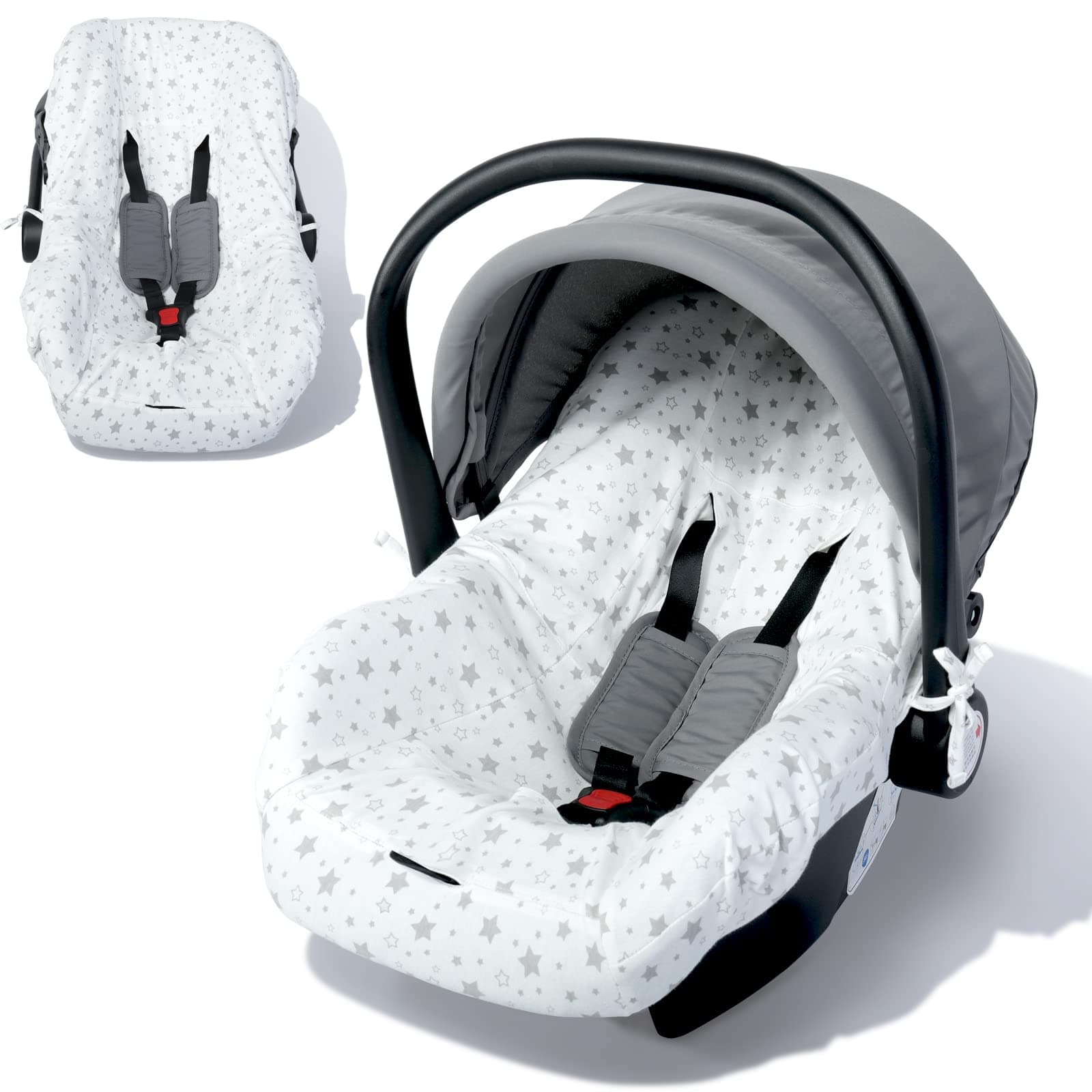Orzbow Housse Siege Auto Bebe pour Cosy (Maxi COSI,Bebe Confort,Cybex etc.),Protection de Siège Auto Été avec 100% de Coton,Respirant et Lavable en Machine (Étoiles Blanches)
