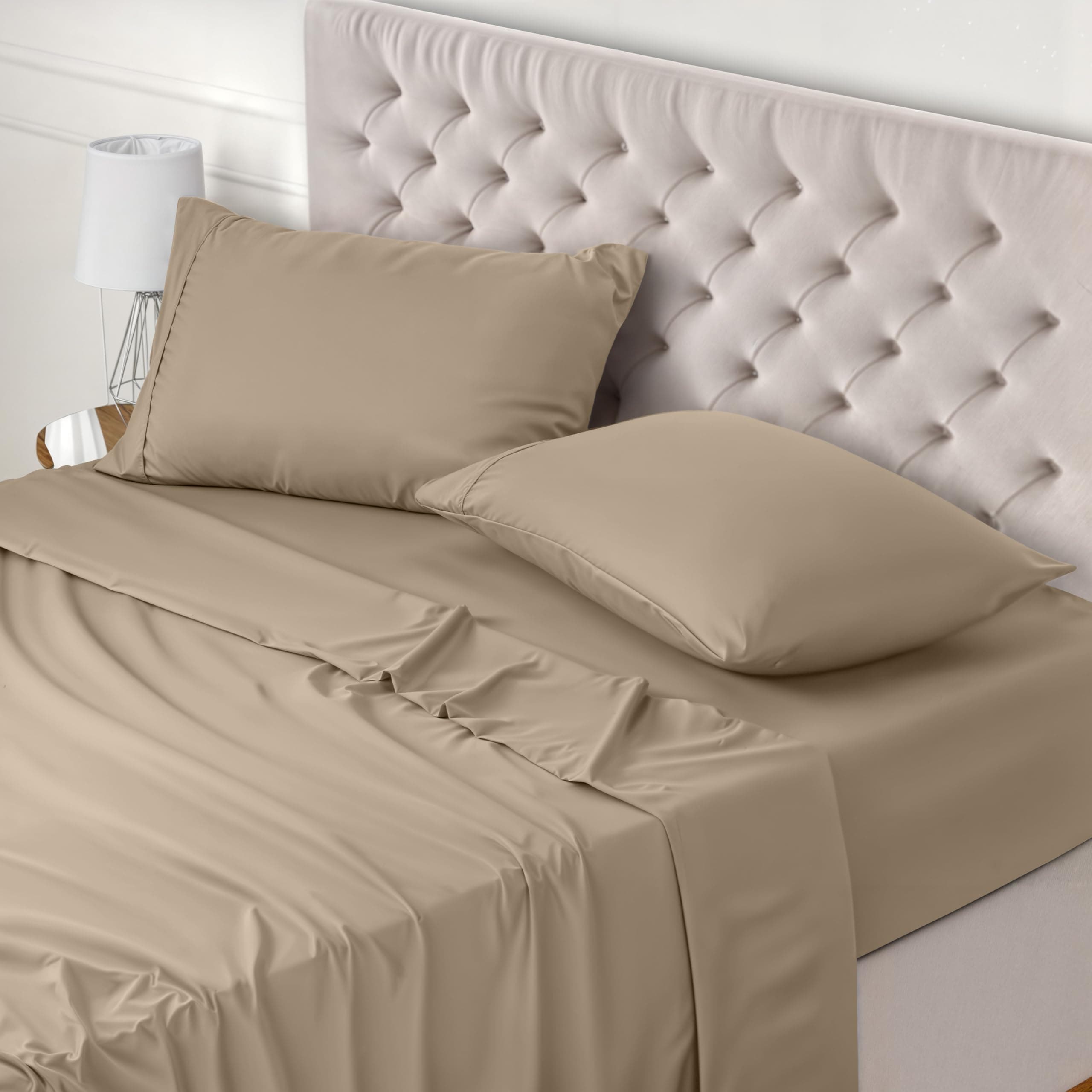 Utopia Bedding Juego de Sabanas 4 Piezas 180x200 - Poliéster Microfibra Cepillada - Oeko-Tex Certificado - Sábana Bajera, Sábana Plana y 2 Fundas de Almohada 50x75 (Cama 180, Arena)