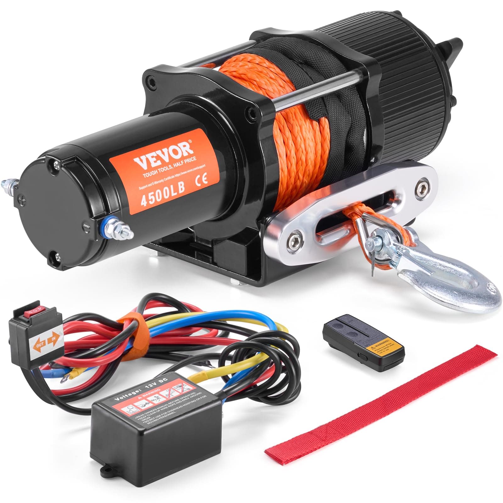 VEVOR Verricello Elettrico, Capacità di Tiro della Linea 2041 kg Verricello ATV/UTV 12 V CC Φ0,6 x 1188,7 cm 12 Trefoli in Corda Sintetica in Alluminio, Telecomando Senza Fili e Cablato, per UTV ATV