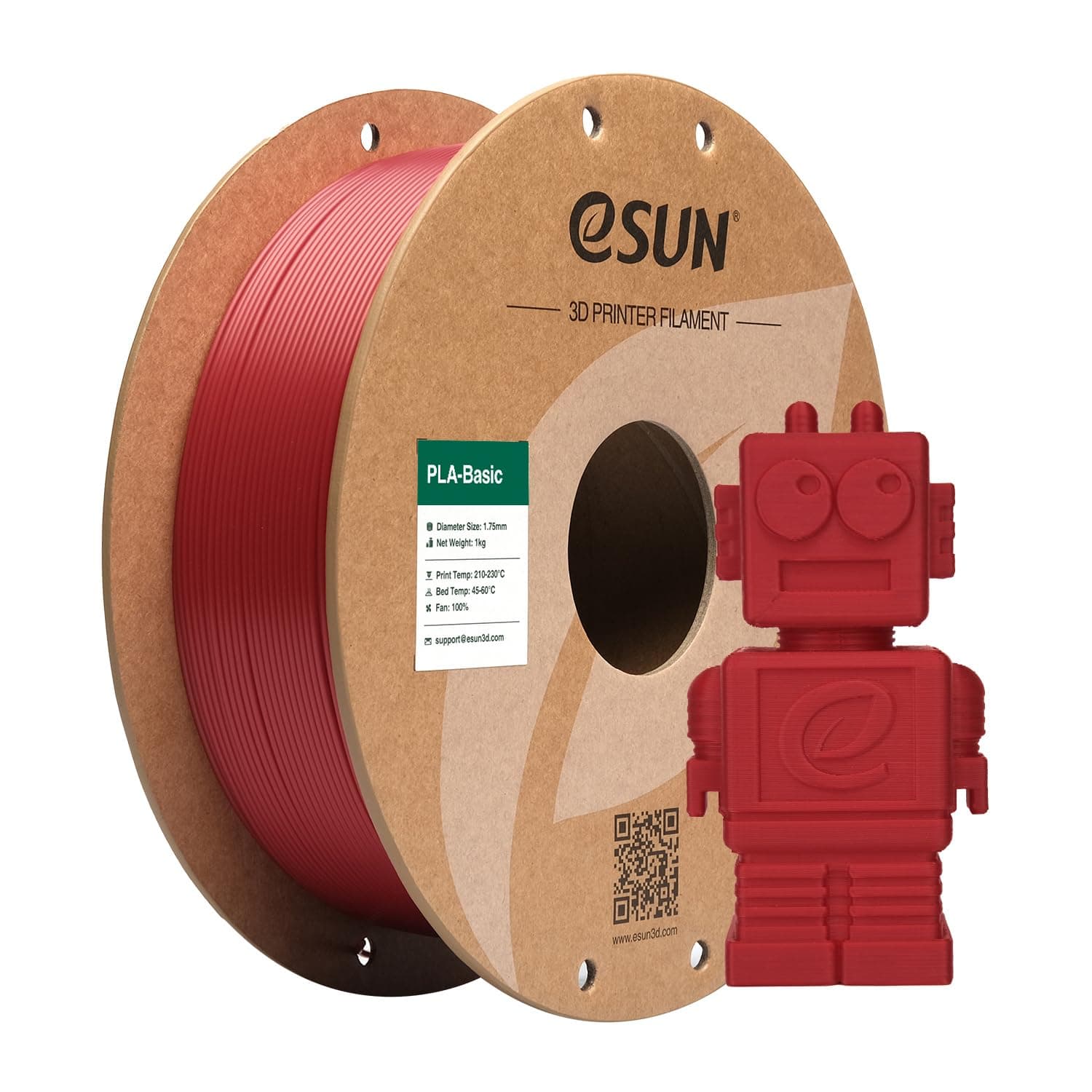 eSUN Filamento PLA 1,75 mm, filamento di Basic PLA per stampanti 3D Precisione dimensionale +/- 0,05 mm, bobina da 1 kg (2,2 libbre) Filamento PLA veloce per stampanti 3D, Rosso Fuoco