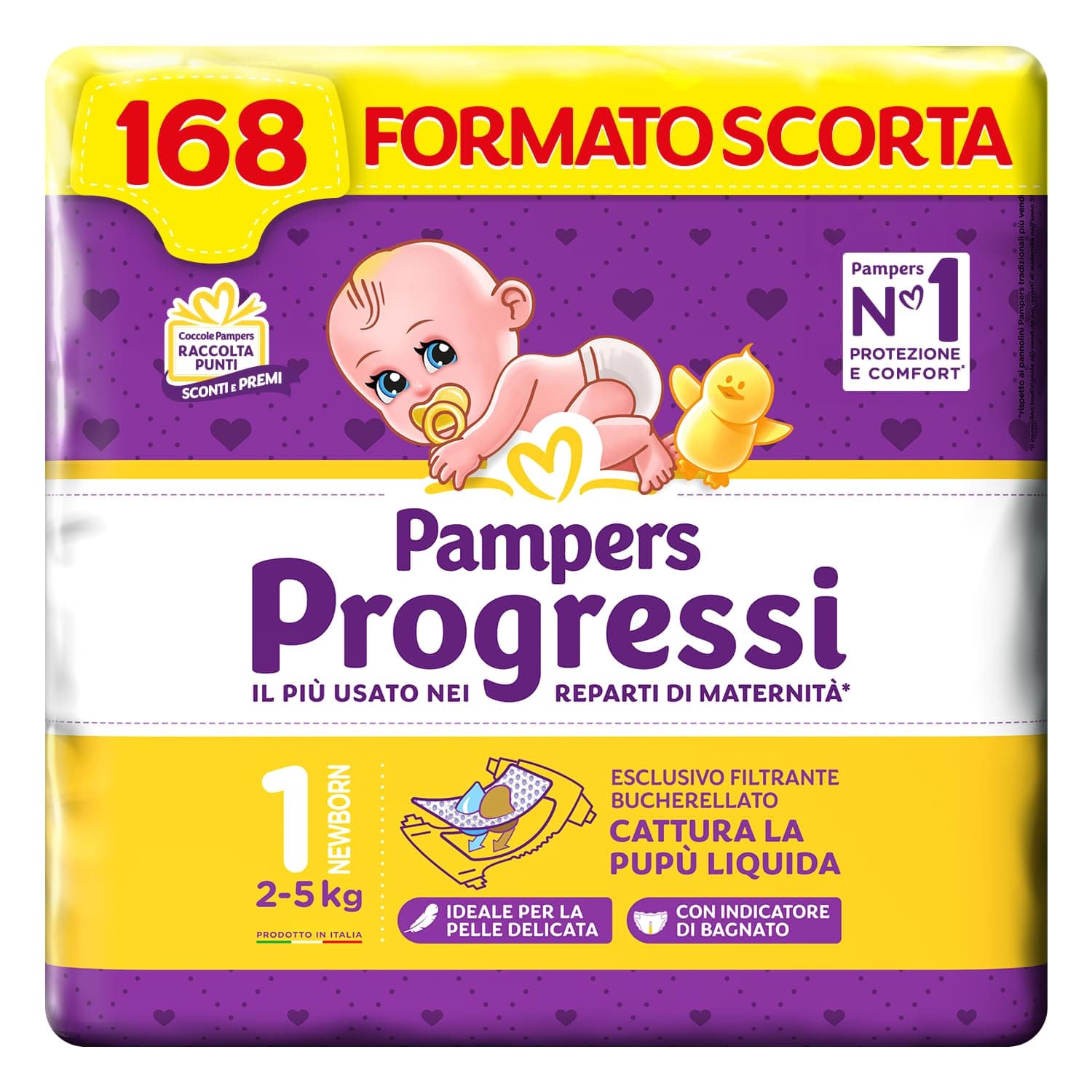 Pampers Progressi Newborn, Taglia 1 (2-5 kg), 168 Pannolini Neonato