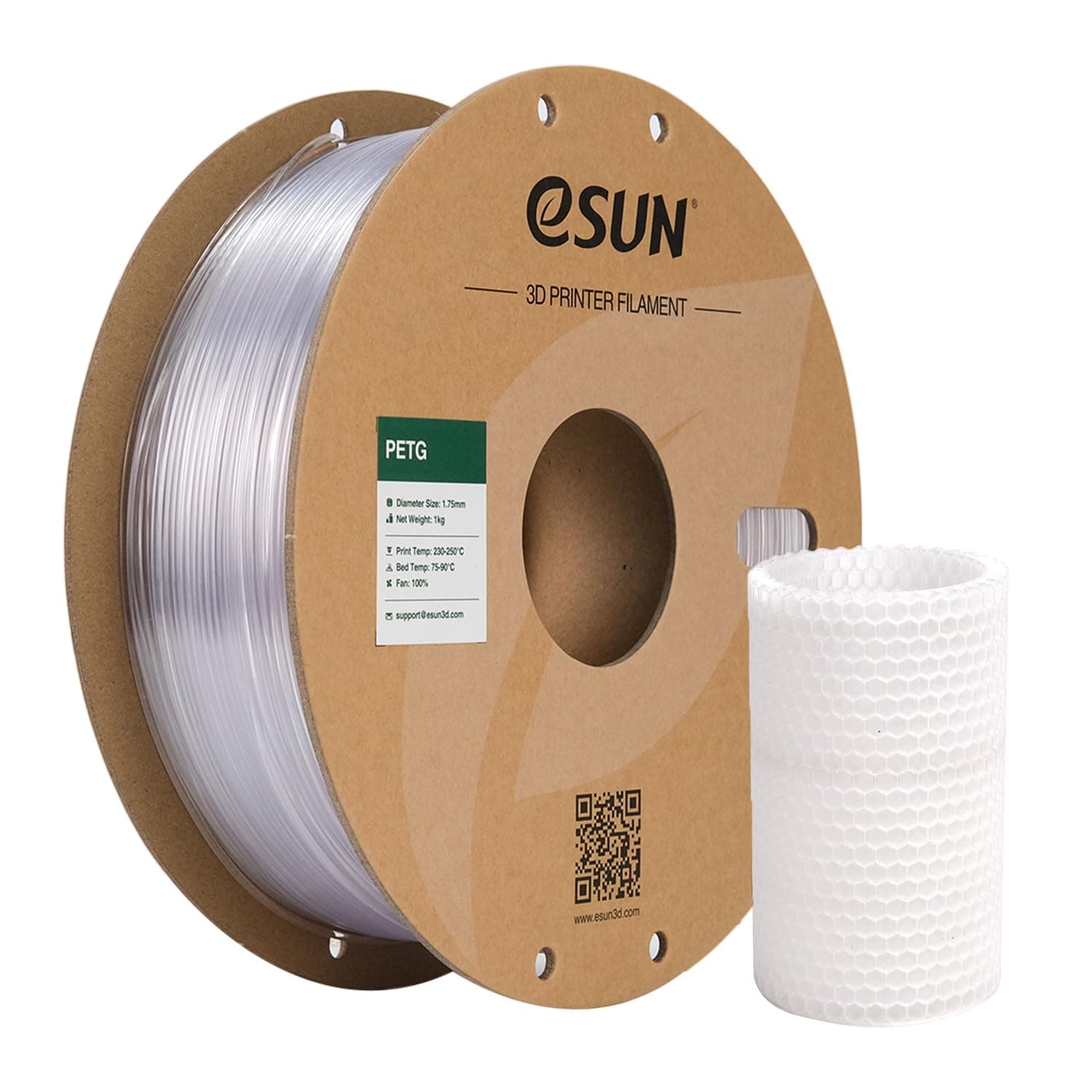 eSUN PETG Filament 1.75mm, 3D Drucker Filament PETG, Maßgenauigkeit +/- 0.05mm, 1kg Spule (2.2 LBS) 3D Druck Filament für 3D Drucker, Transparent
