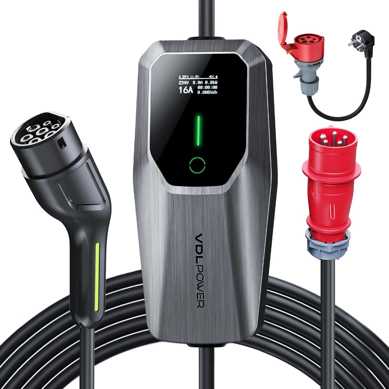 Chargeur EV 11 kW 5m, Colonnina Ricarica Auto Elettrica con Adattatore, 11KW Caricabatterie per Veicoli Elettrici da Tipo 2, Cavo di Ricarica per Veicoli Elettrici da 6-16A con Presa Trifase CEE