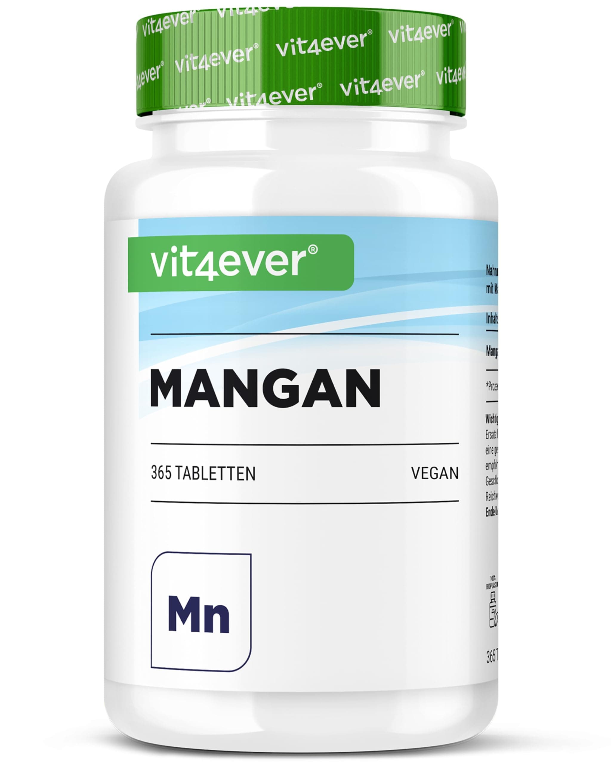 vit4ever Mangan 10 mg - 365 Tabletten für 1 Jahr - Hohe Bioverfügbarkeit durch Mangan Bisglycinat - Ohne unnötige Zusätze - essentielles Spurenelement - Vegan