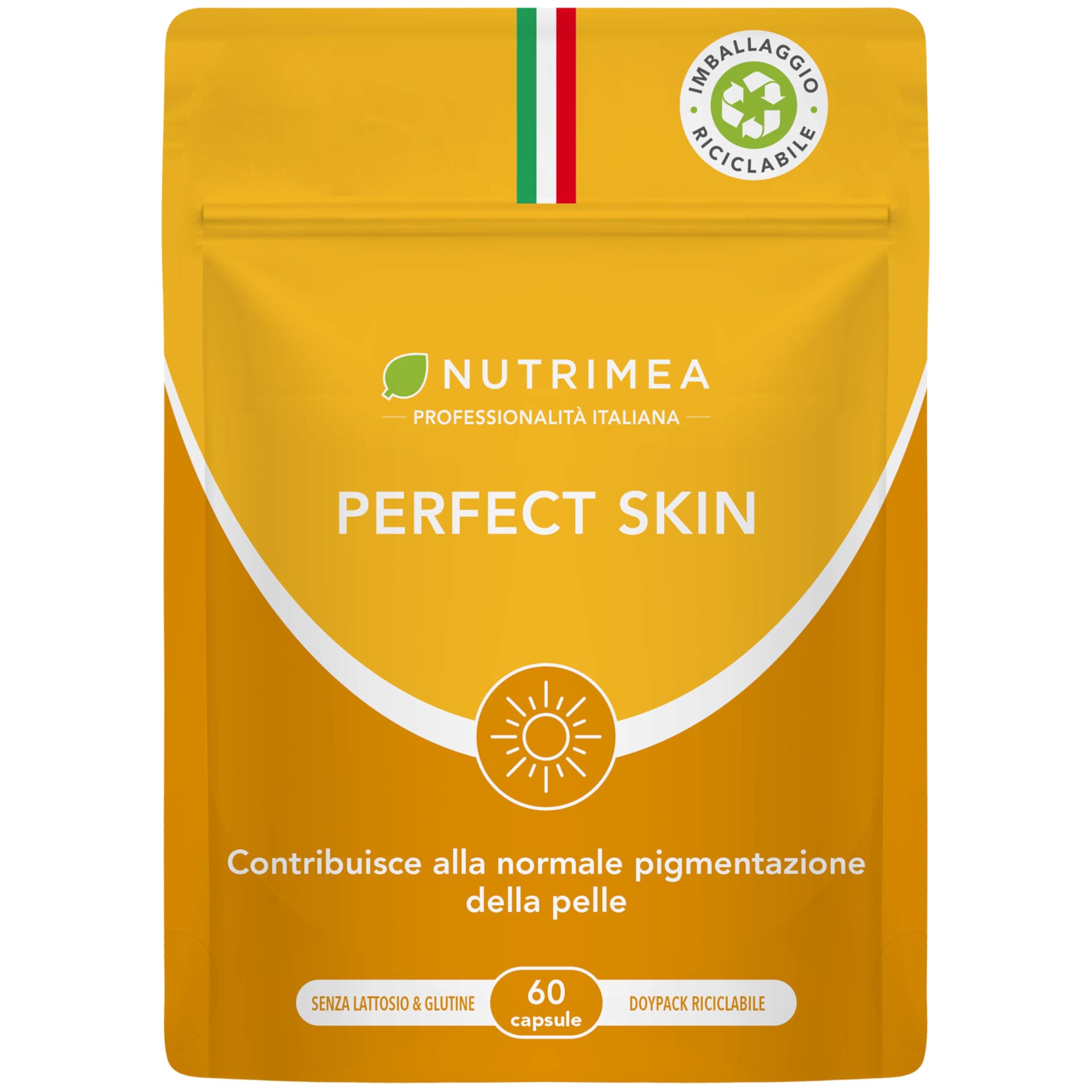 Perfect Skin | Integratore di Betacarotene per Abbronzatura Forte e Duratura | Con Licopene, Bardana e Rame | Protezione della Pelle | 60 Capsule | 2 Mesi di Scorta | Nutrimea