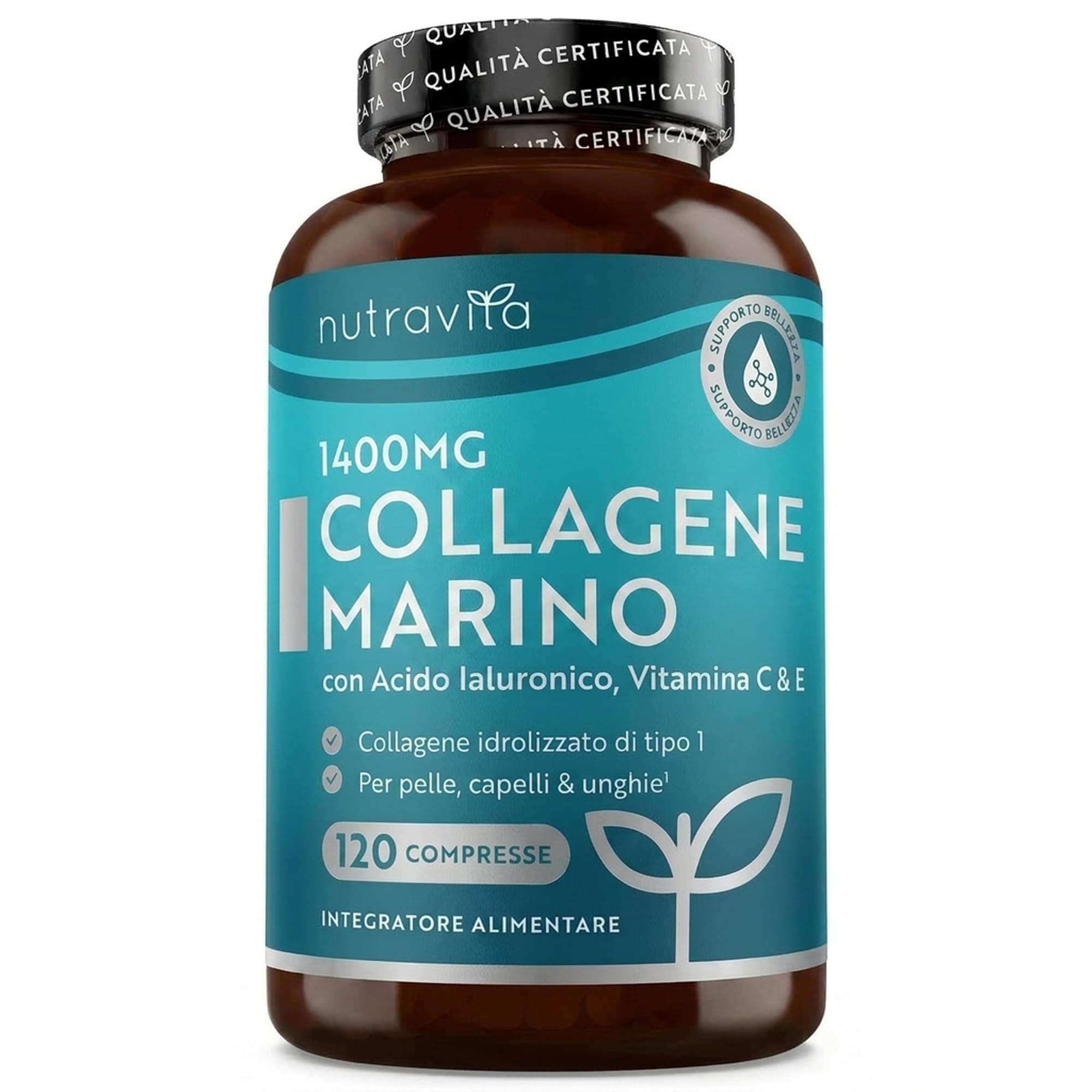Nutravita Collagene Marino con Acido Ialuronico 1400mg - 120 Compresse - Collagene Idrolizzato Tipo 1 - Marine Collagen, Vitamina C & Biotina Integratore per Capelli, Pelle, Unghie e Articolazioni