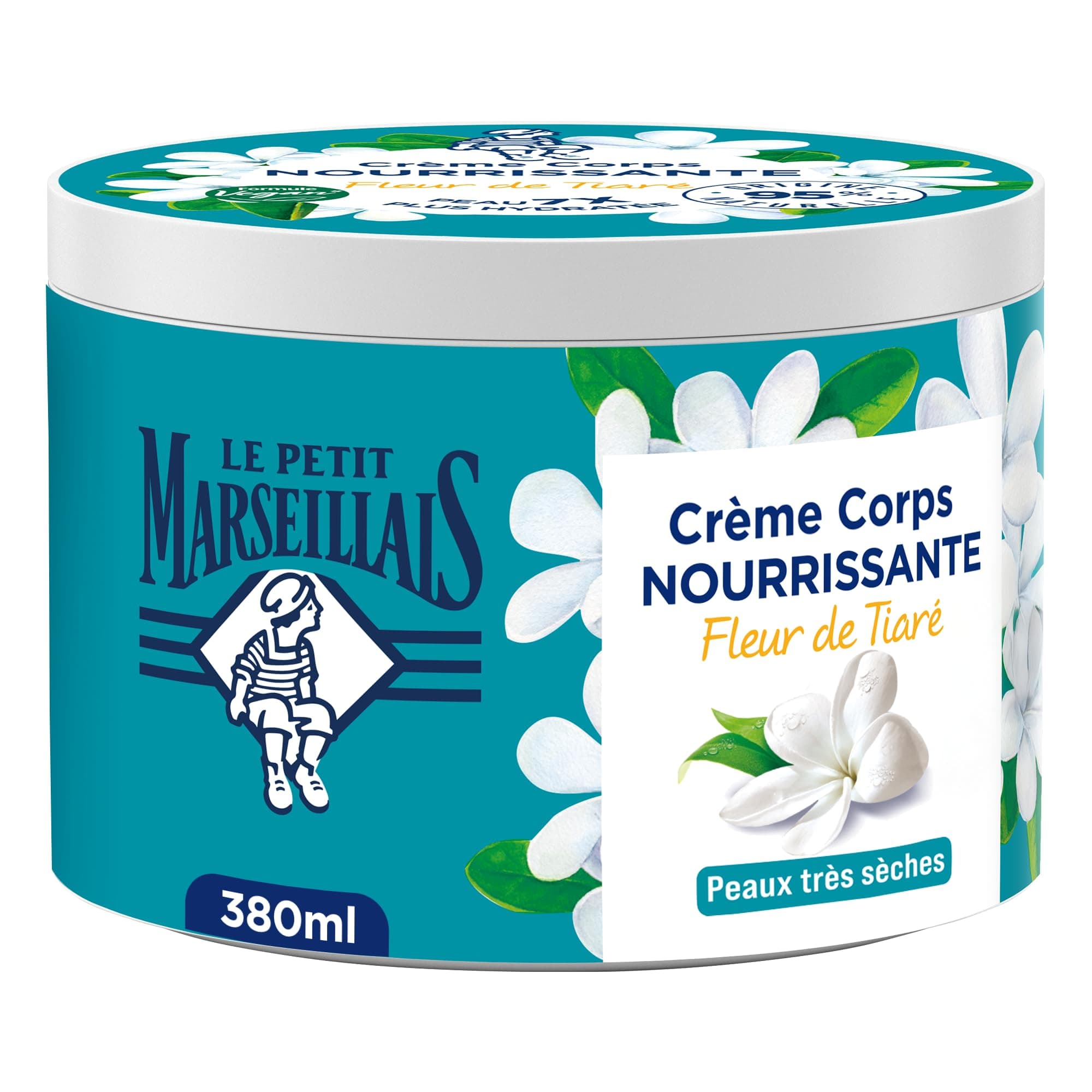 Le Petit Marseillais – Crème Corps Nourrissante Fleur de Tiaré (pot de 380 ml) – Crème hydratante pour peaux très sèches – Formule vegan 95% d'origine naturelle