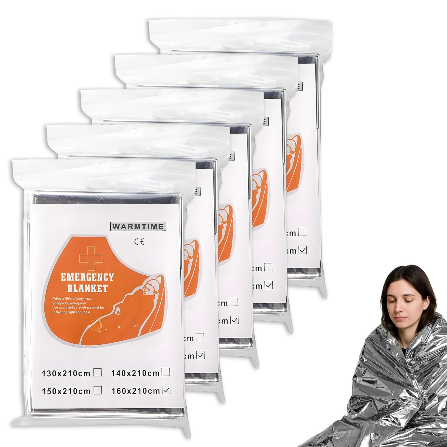 NXPUXP Lot de 5 Couvertures de Survie,Couvertures Thermiques d'urgence Indéchirable & Imperméable,Couverture Survie Or/Argent,210x160cm-B