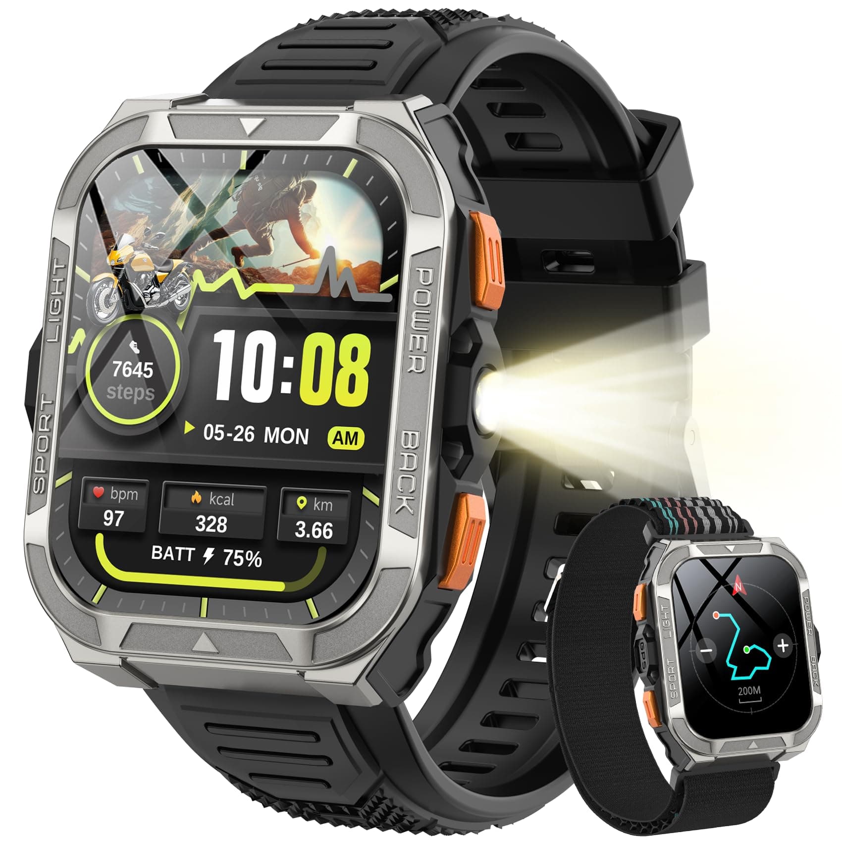 Blackview Montre Connectée Homme Militaire, Smartwatch GPS, Anthracite | Cadeau Homme, ChatGPT 13 Langues, Appel Bluetooth, IP68, 150+ Sports, Cardio SpO2, 900mAh, 2 Bracelets, Android iOS