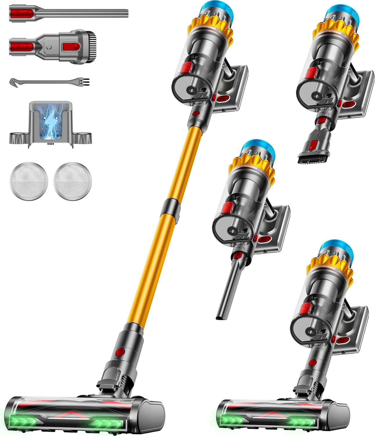 JRFYHFT Akku Staubsauger Kabellos 55KPA/650W/70Min mit Leistungsstarker | AkkuStaubsauger mit Anti-Tangle-Bürste,Selbststehend,OLED Display,Grünes Licht für Teppiche Tierhaare Hartböden