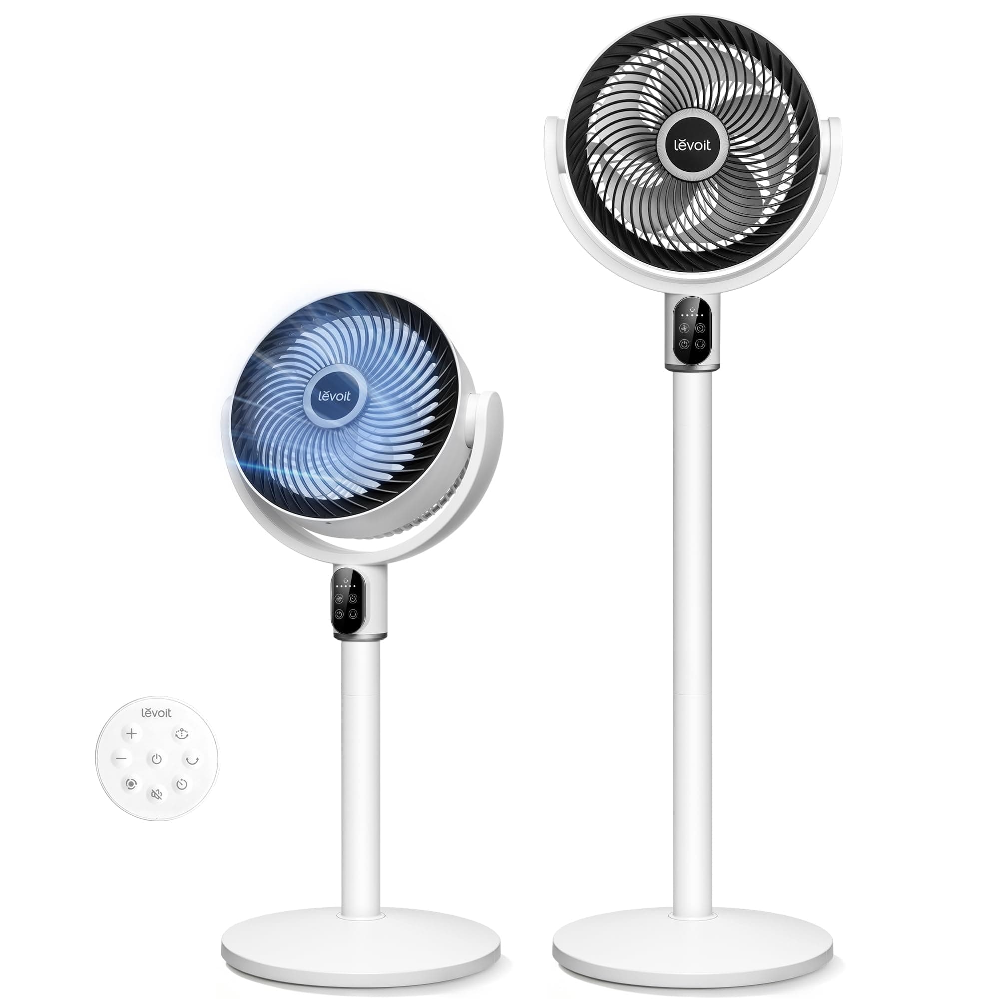 Levoit Ventilateur sur Pied, 20 dB Ultra-Silencieux, 1740 m³/h, Oscillation 90°, 8 Vitesses, Minuterie 12 h, Télécommande, Blanc