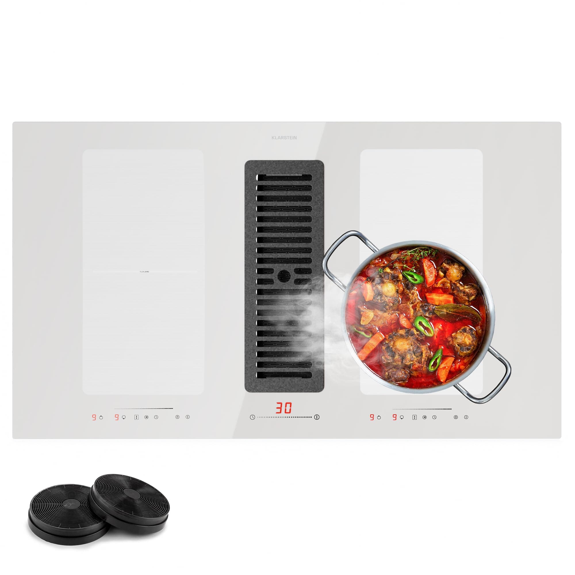 Klarstein Placa Induccion de 2 en 1 con Extractor Isla Cocina, Vitroceramica con Campana Extractora Cocina 391m³/h, Control Táctil, Cocinas de Inducción Eléctricas Eficiencia Energética A+