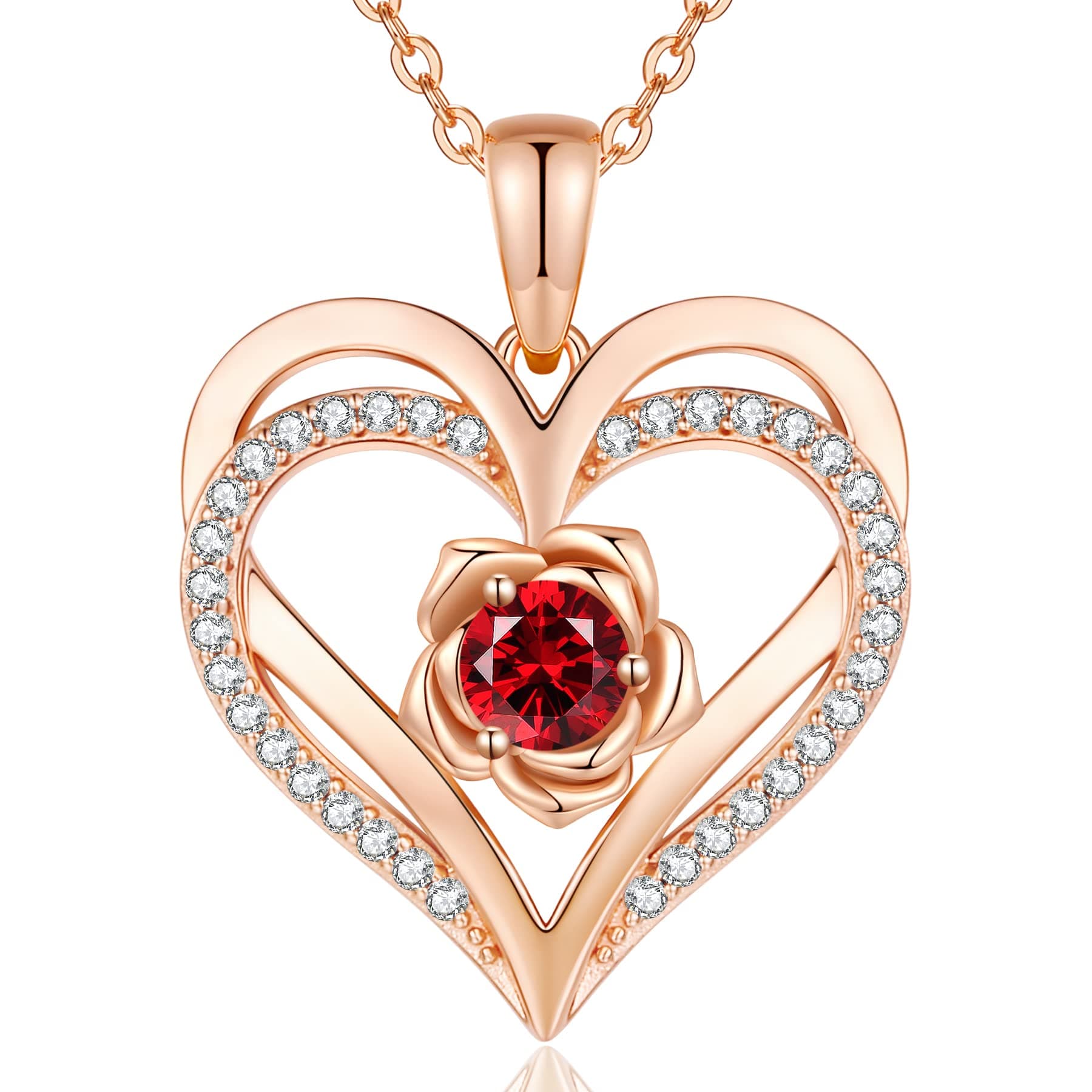 CDE Collier Femme Cadeau,Bijoux Femme Pendentif Coeur Argent 925 Plaqué Or Rose,Charme orné de Zircone Cubique Idee pour Fête des Mères Anniversaire Saint Valentin pour Elle Maman Copine Amour Mamie