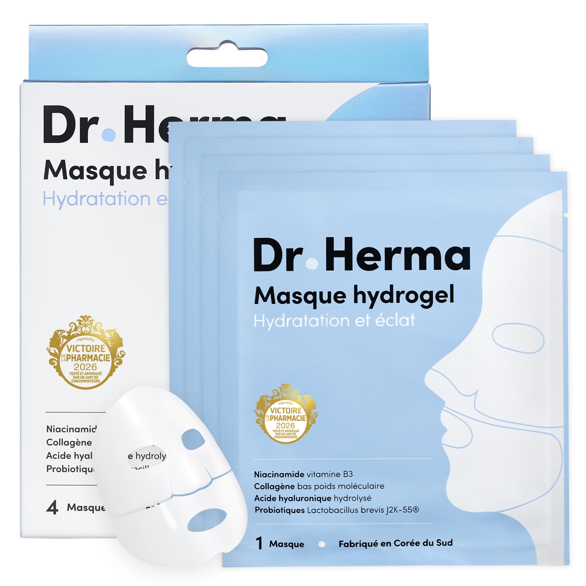 Dr. Herma - Masque Hydrogel Collagène & Acide Hyaluronique Hydratation Intense, Anti-Âge, Resserrement des Pores, Hypoallergénique – Soin Coréen Visage Premium pour Tous Types de Peaux. (4)