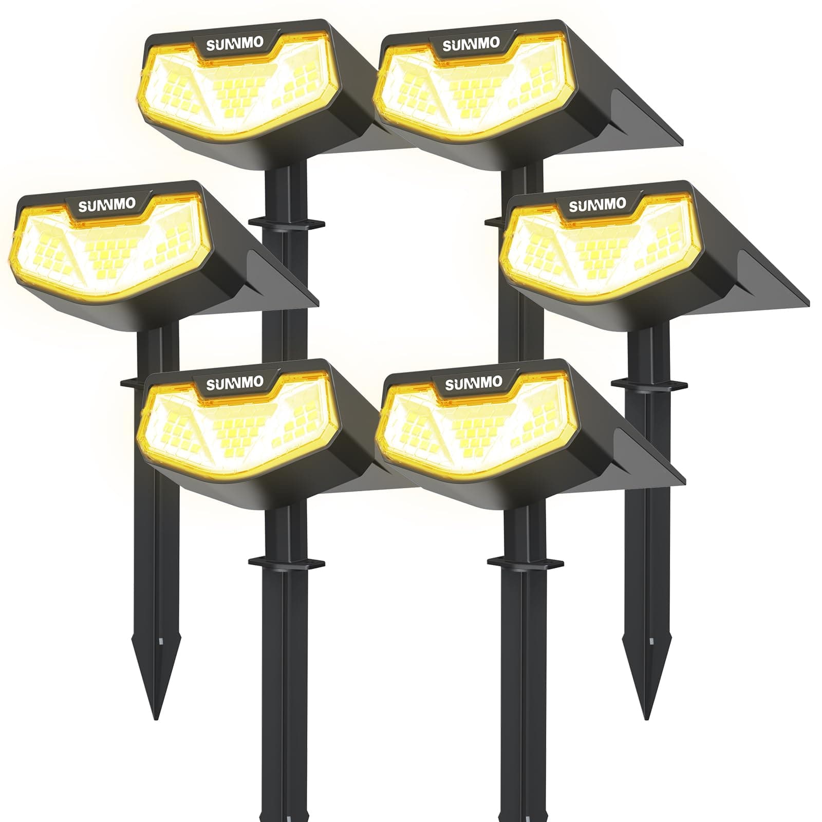 SUNNMO Luces Solares LED Exterior Jardin, 6 Piezas Focos LED Exterior Solares Jardin Potentes 32LED 3 Modos de Luz, Impermeable IP65 Lamparas Solares Lampara Foco Luz Solar Exterior Jardin Luz Cálida
