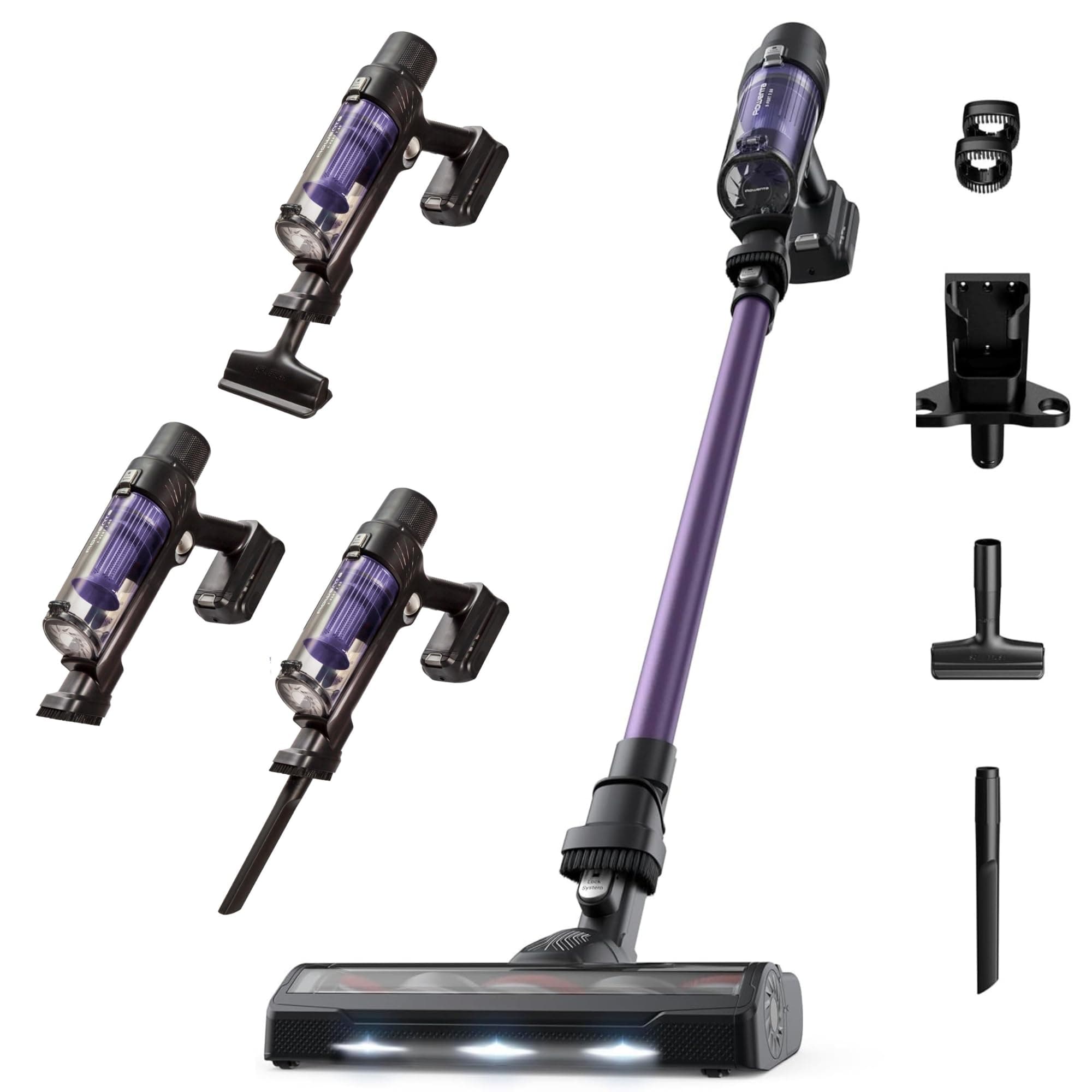 Rowenta X-Pert 7.60 Aspiradora sin cables, batería 45 min, motor 140W, filtro HEPA, diseño ergonómico, limpieza multisuperficie con accesorios y luz LED, color lila, RH6A31WO