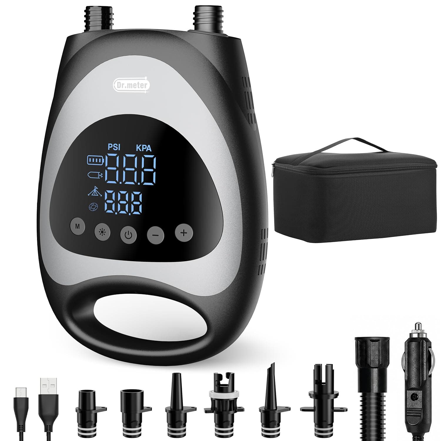 Dr.meter 2026 Nuovo Upgrade Pompa SUP Elettrica 20 PSI, Pompa Elettrica SUP Ricaricabile Portatile con Auto-Off, Gonfiaggio e Sgonfiaggio, 2 Luci LED per SUP, Barche, Kayak, Kitesurf