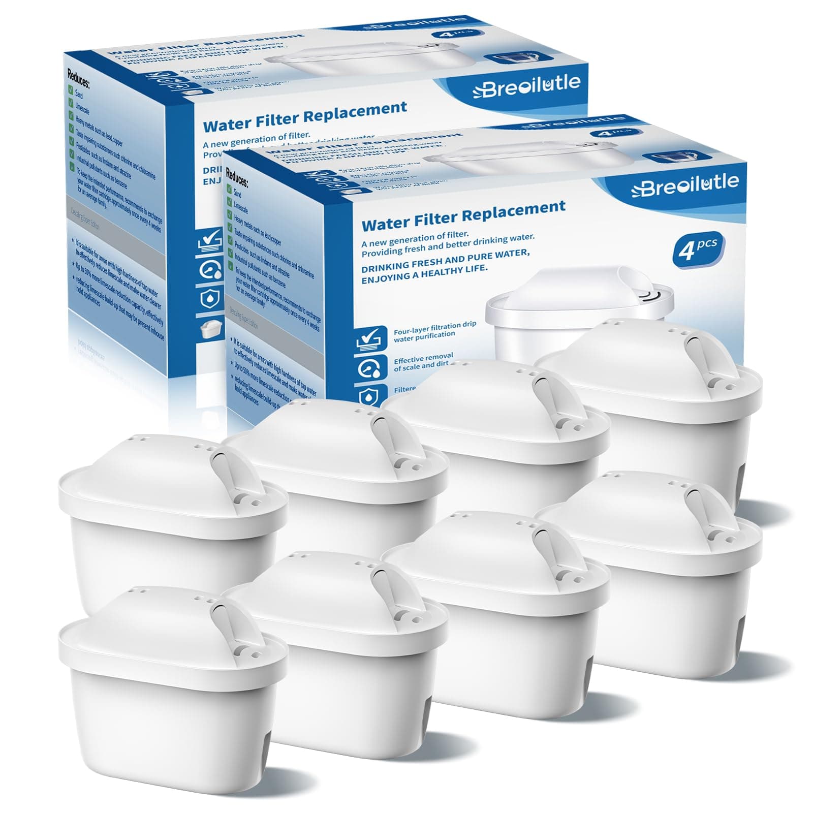 BREOILUTLE Filtri, Compatibili con Brita Maxtra+ Plus, Maxtra Pro All-in-1 Filtro, Filtro per Bollitore Compatibile Con Brita Mavea Filtri per acqua, 8PCS Filtro By BREOILUTLE, Riducono Cloro,Odori