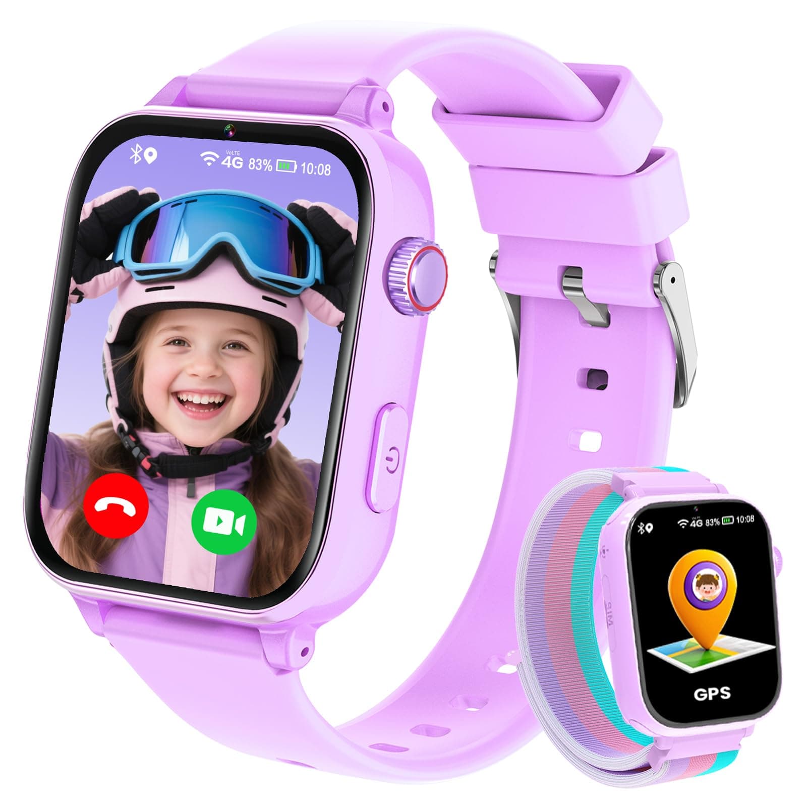 Reloj Inteligente Niño GPS y Llamadas, 4G Smartwatch Niños Niñas con Telefono, SOS, Chat de Voz, Videollamada, Modo Clase, Cámara, Podómetro, Reloj Llamadas Niños Niña Infantil de 4 a 12 Años, Lavanda