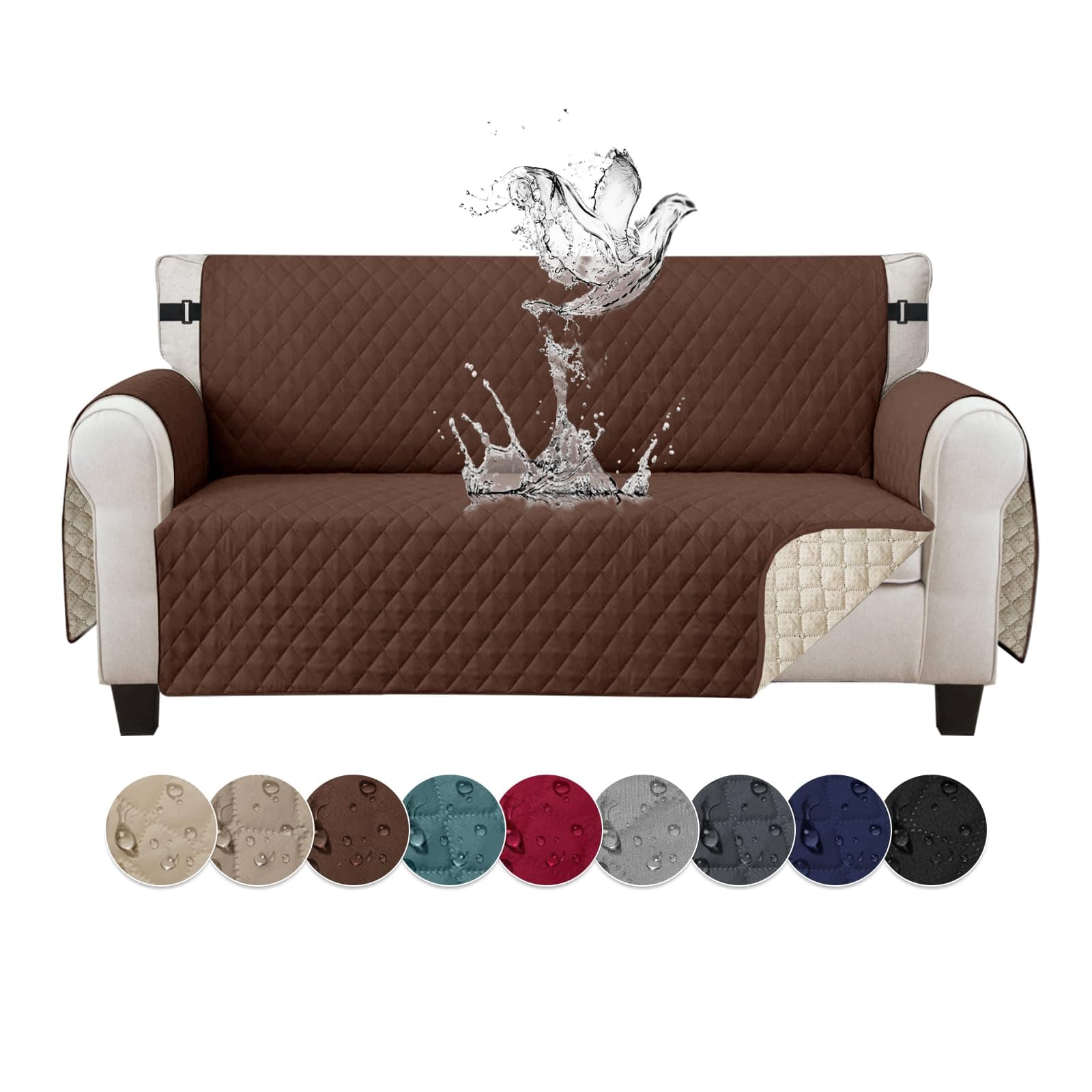 Jaotto Copridivano 3 Posti Impermeabile Copri Divano con Braccioli Fodere Copridivano Trapuntato con Tasche Laterali Copridivano Impermeabile per Animali,Marrone
