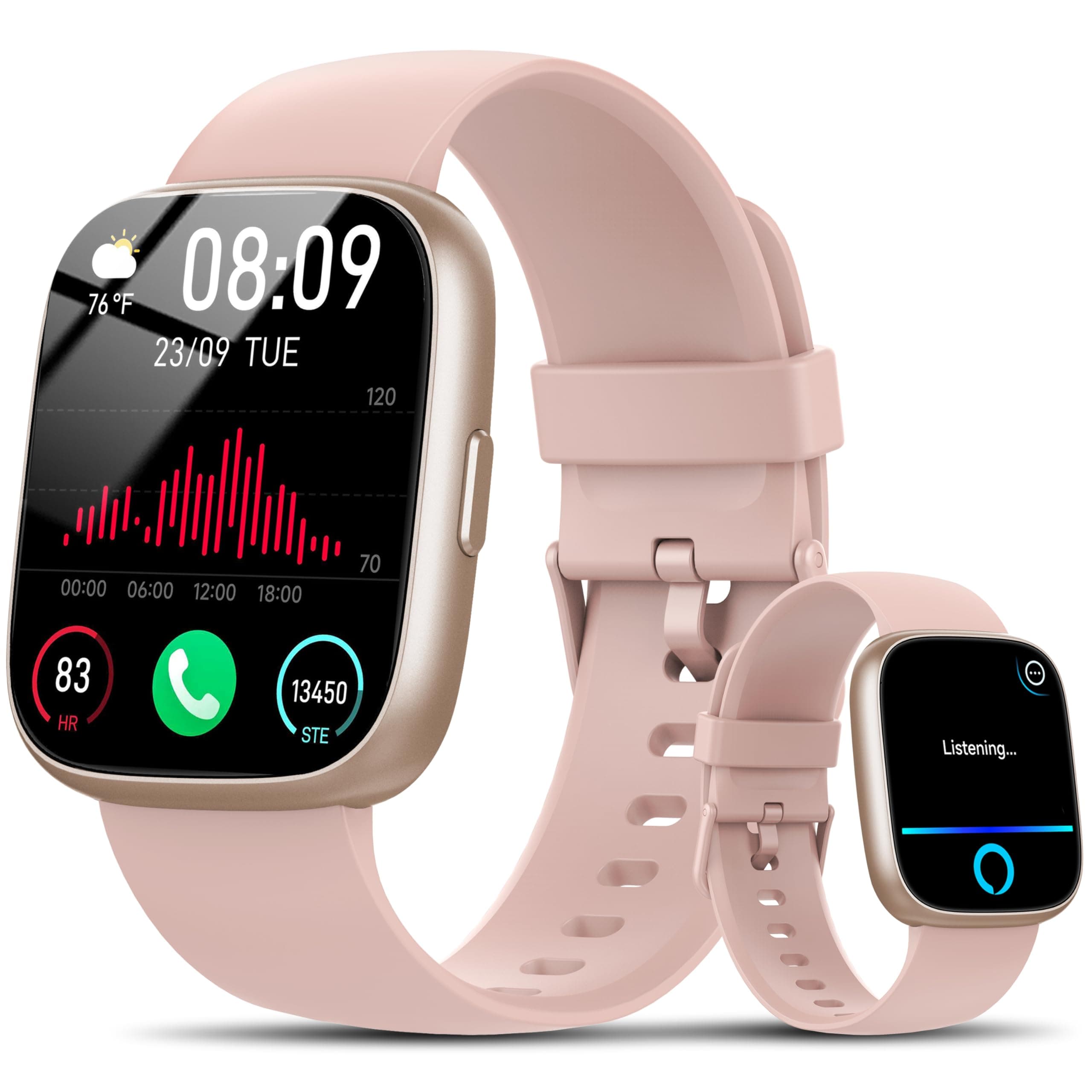 Reloj Inteligente Hombre Mujer con Alexa, 1,83" Smartwatch con Llamadas Bluetooth,120+ Deportivos Smart Watch con Pulsómetro/Podómetro/Monitor de Sueño, IP68 Pulsera Actividad para Android iOS, Rosa