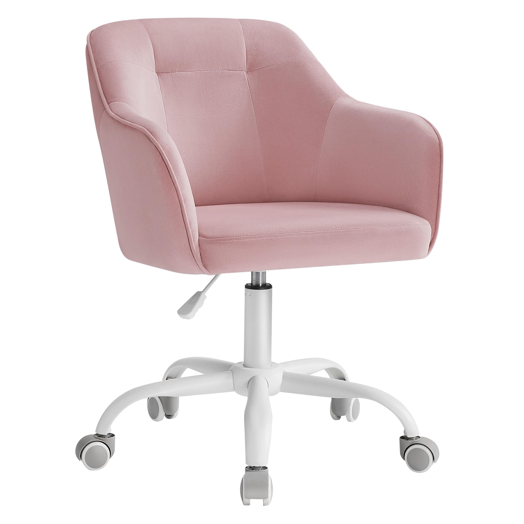 SONGMICS Silla de Estudio Giratoria Altura Ajustable 110 kg | Marco de Acero, Tela de Terciopelo Transpirable, para Estudio, Dormitorio, Rosa Jalea OBG019P02