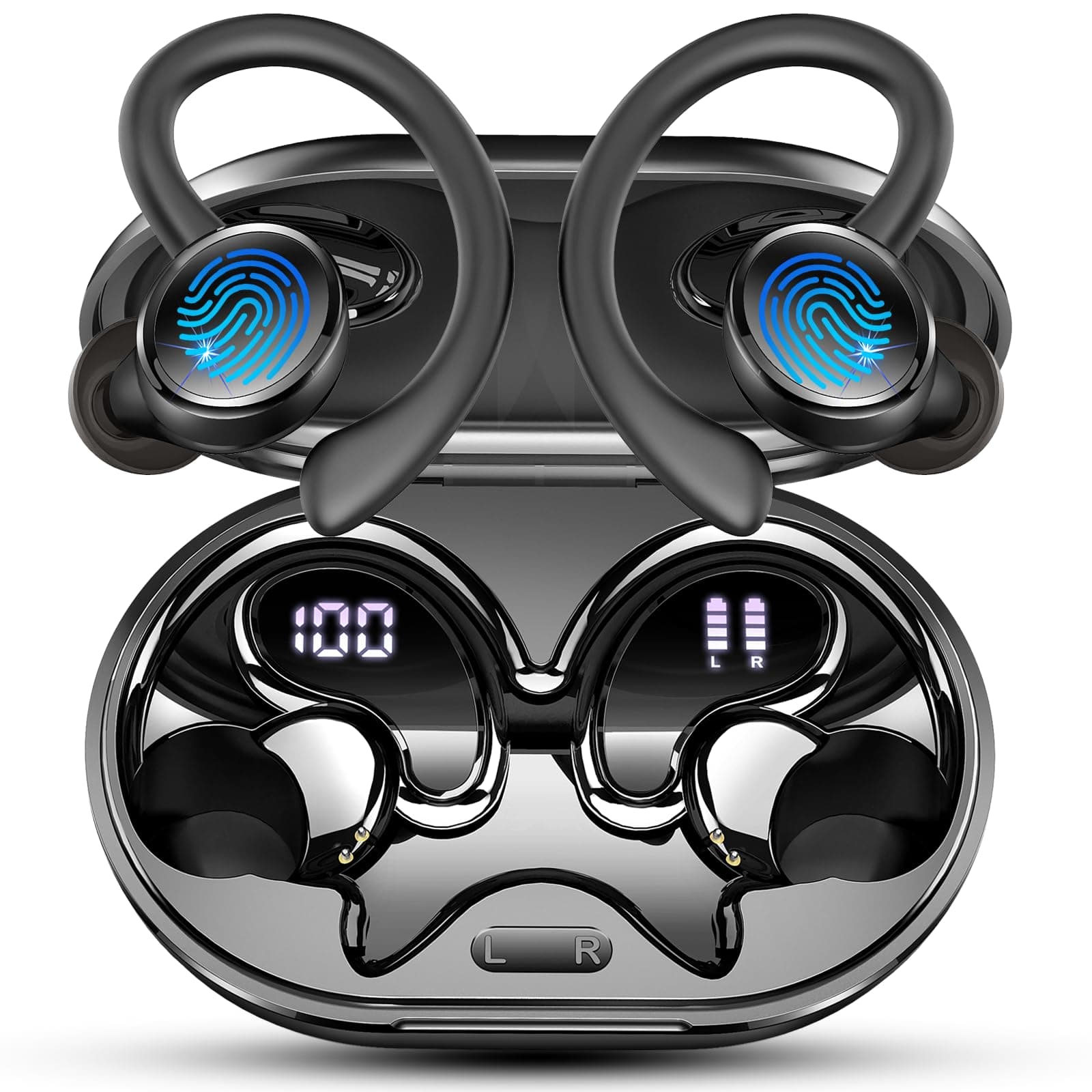 2026 Nueva Auriculares Inalambricos Deportivos, Auriculares Bluetooth 5.4 HiFi Estéreo con 4 HD Mic, 50H Cascos Inalambricos Bluetooth con Cancelacion Ruido ENC, Pantalla LED/IP7 Impermeable Cascos