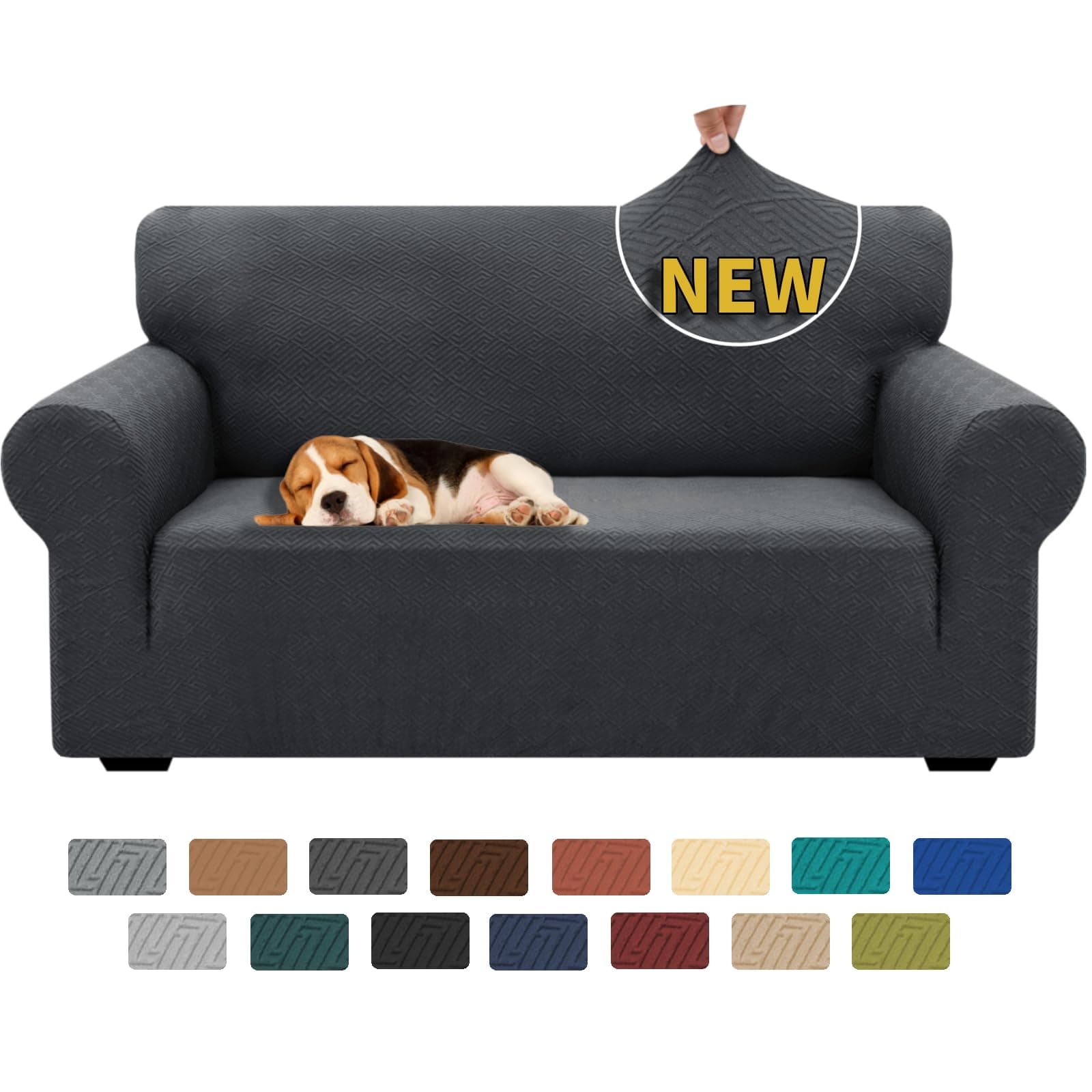 XINEAGE Funda de Sofá 2 Plazas, Fundas Sofa Elasticas para Salón, Fundas de Sofa Ajustables, Funda de Sofá Jacquard para Perros/Mascotas, Protector Sofa Antideslizante (2 Plazas, Gris Oscuro)
