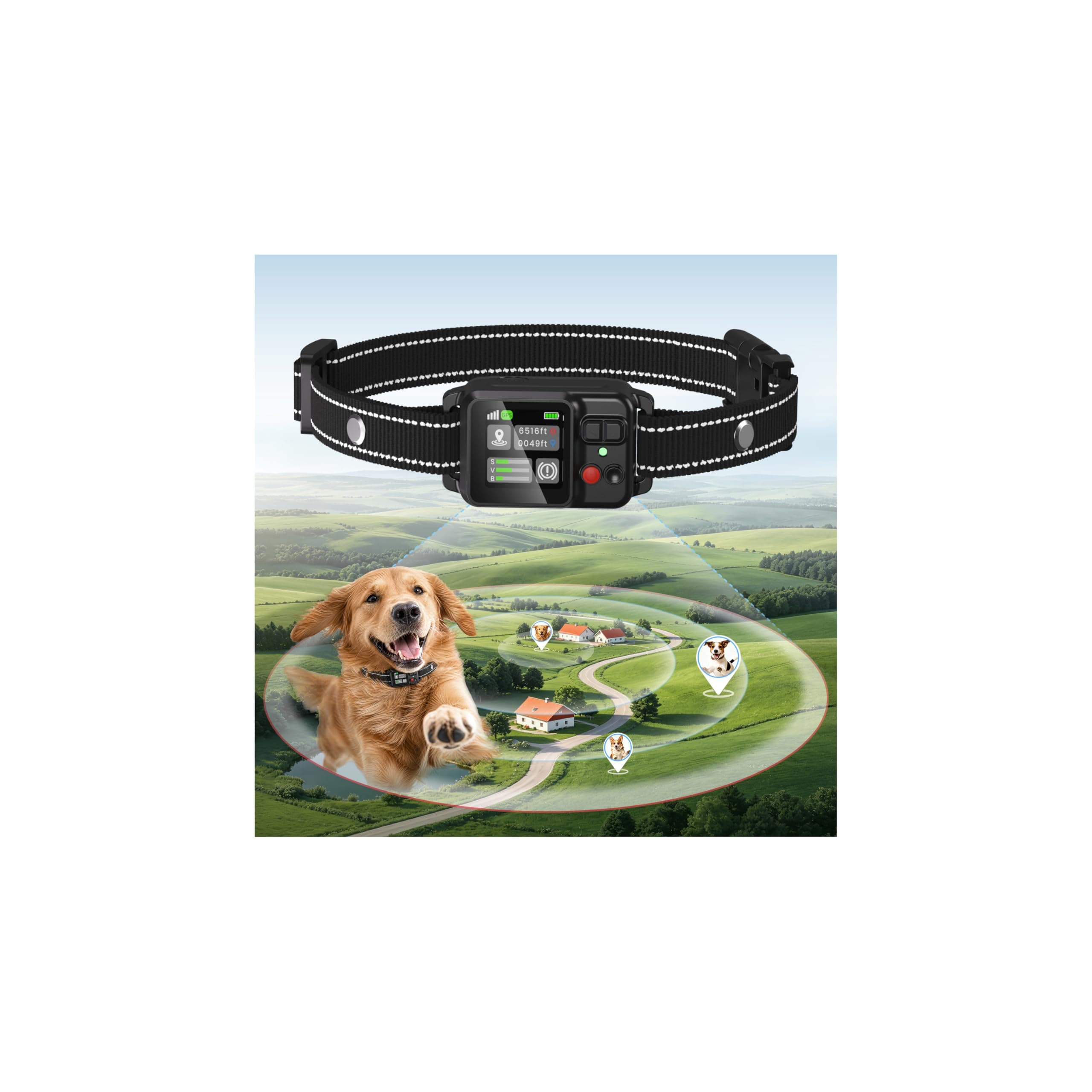 Collier Anti Fugue Chien sans Fil GPS, Collier GPS pour Chien avec Écran Couleur, Clôture GPS Intelligente Haute Précision, Réglable 30-999M, IPX7 Étanche, Utilisation Simple