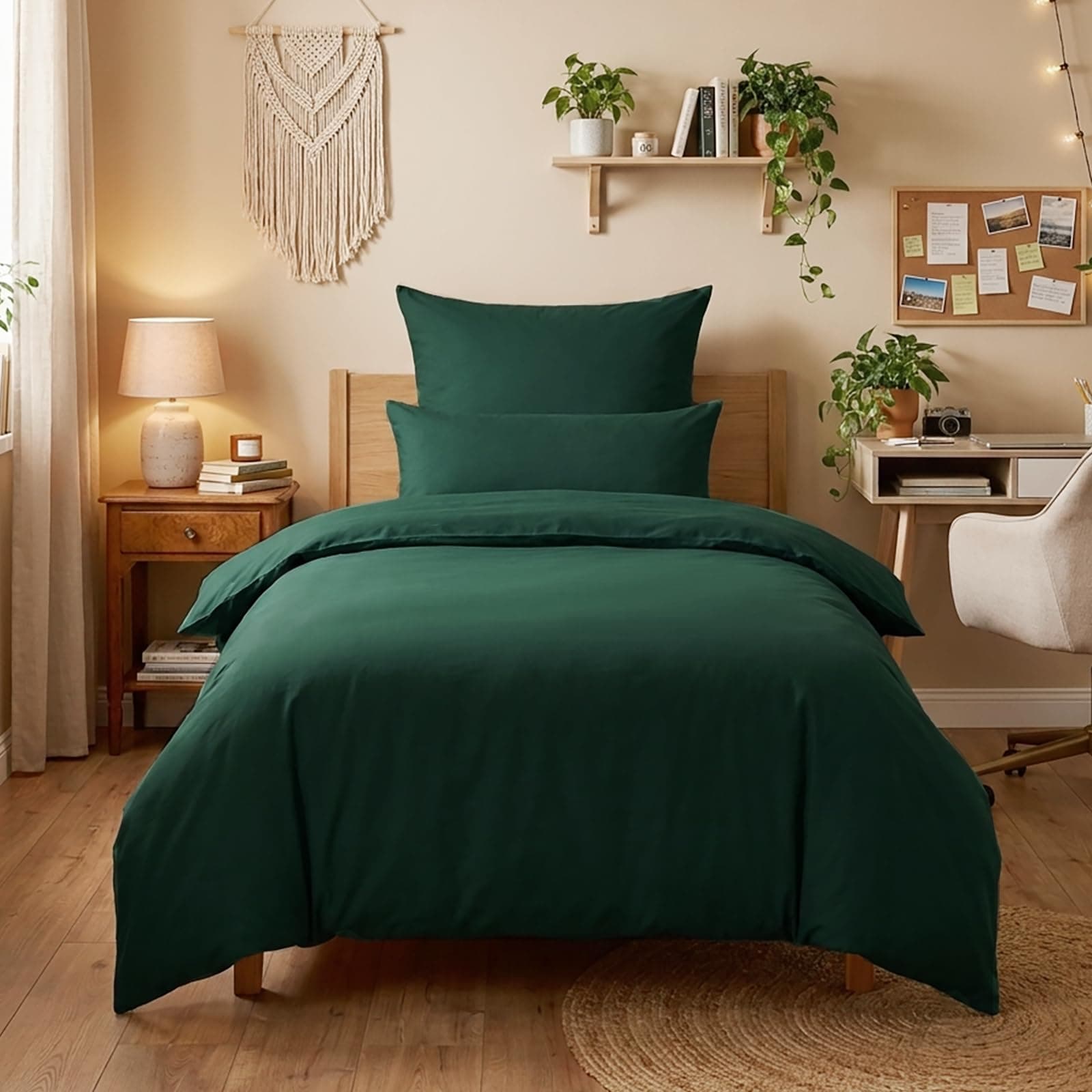 RUIKASI Housse de Couette 140x200 cm Vert Foncé avec Fermeture Éclair – Parure de Lit 1 Personne pour Lit 90x190 avec 1 Taie d'oreiller 65x65 cm – Ensemble en Microfibre Infroissable