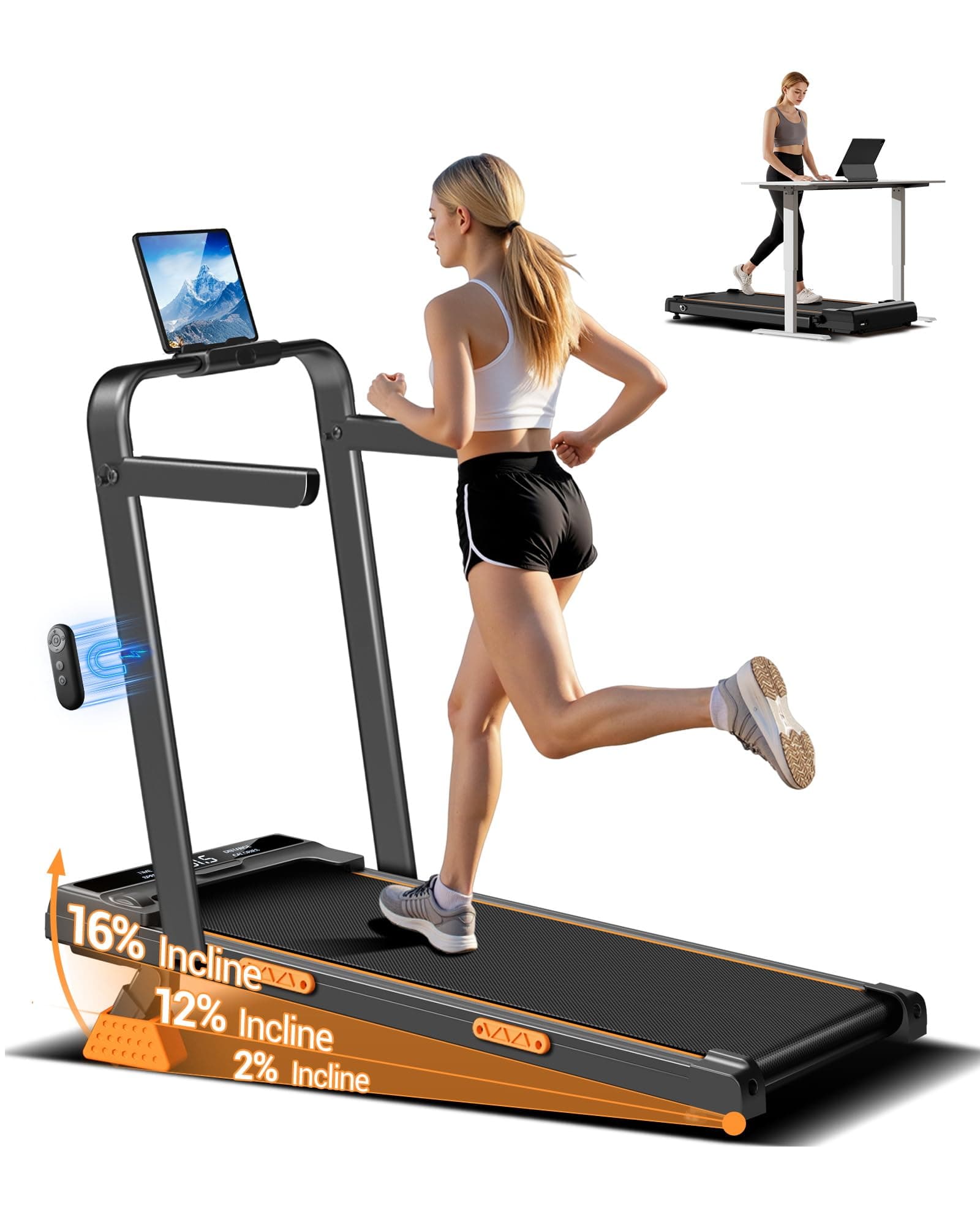LONTEK 3.0HP Cinta de Andar Plegable 16%, 10KM/H Walking Pad 159 KG | Caminadora Para Casa, LED y Mando, 6 in 1 Cinta de Correr Inclinada con Asas, Ultrasilenciosa, Ideal Para Oficina