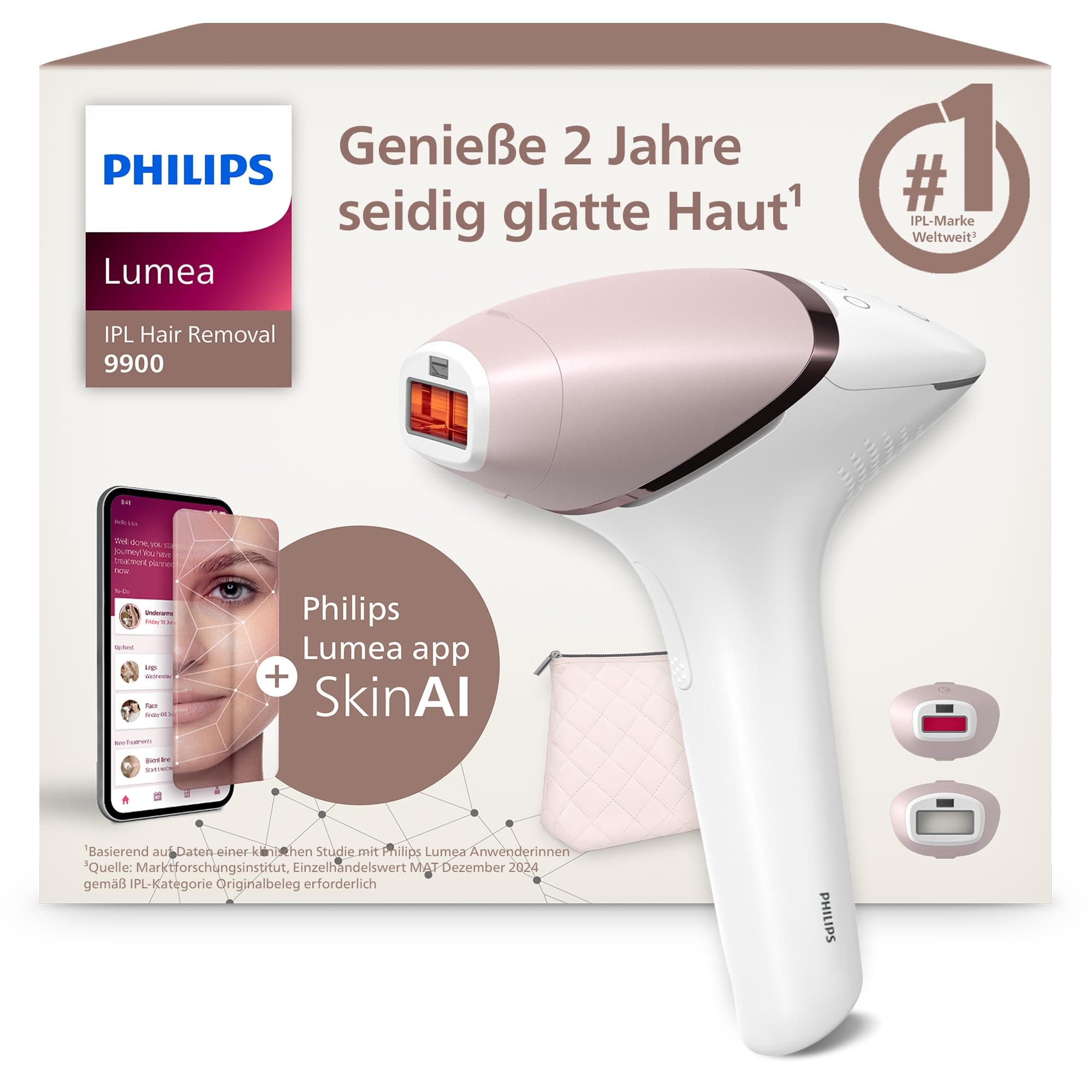 Philips Lumea IPL 9900 Series Haarentfernungsgerät mit SenseIQ & SkinAI Technologie – Alternative zur Laserhaarentfernung – 2 Aufsätze für Körper & Gesicht (BRI950/02)