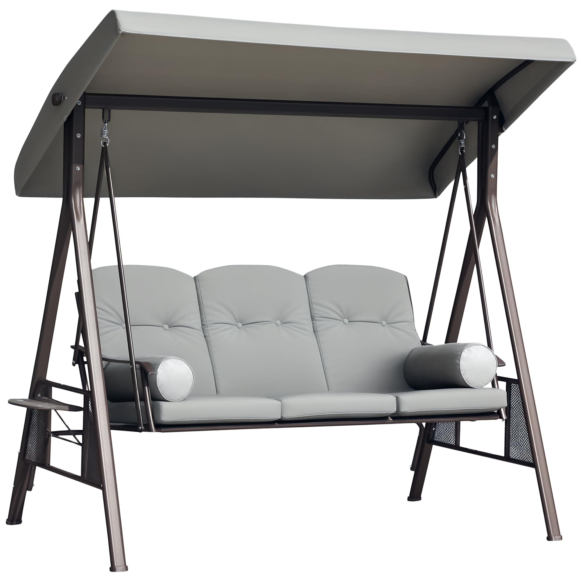 Outsunny Balancelle de Jardin 3 Places Grand Confort Toit Inclinaison réglable Coussins Plateaux rétractables Polyester filé Gris Clair