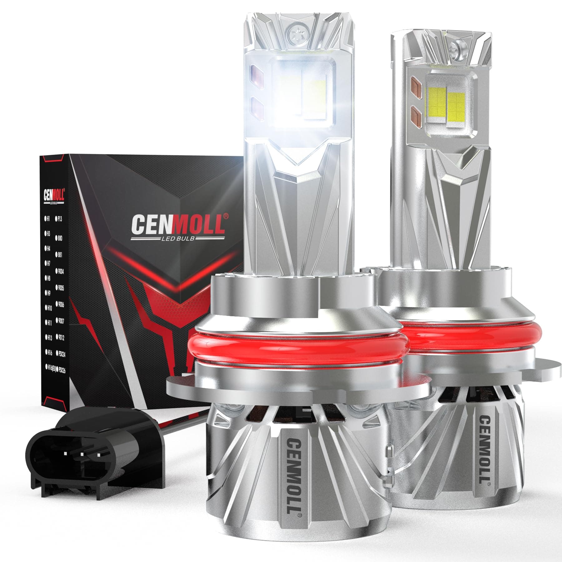 Cenmoll Lampadina HB5 9007 Led, 140W 36000LM luminosità 700% angolo del fascio regolabile a 360 gradi, 6000K bianco freddo Lampada HB5 Led 12V 24 V driver Canbus integrato Plug & Play, 2 Pz