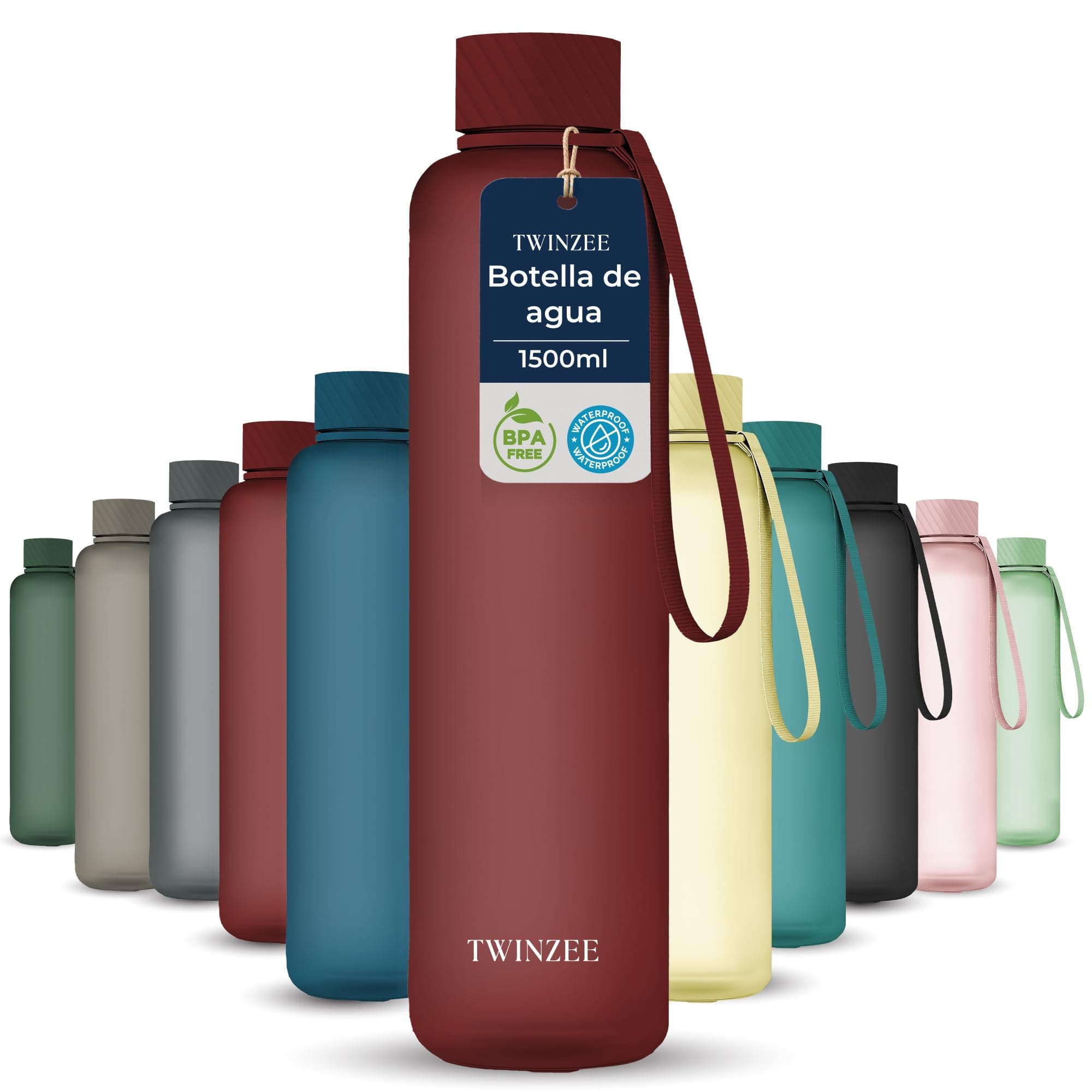 Twinzee Botella Agua 1,5 litro - Sin BPA & Antigoteo, Botella de Agua Deportiva, Oficina, Colegio, Gym, Cantimplora - Tritan Water Bottle, Rojo