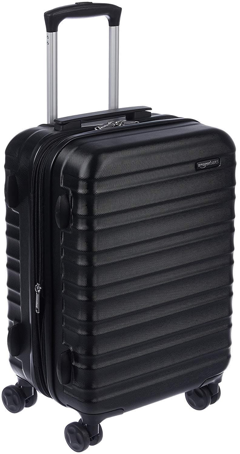 Amazon Basics Maleta Rígida Pequeña - Equipaje de Mano Extensible ABS con 4 Ruedas Dobles Giratorias - Resistente a Arañazos y Ligera - 55 x 37,5 x 25,5cm - Negro