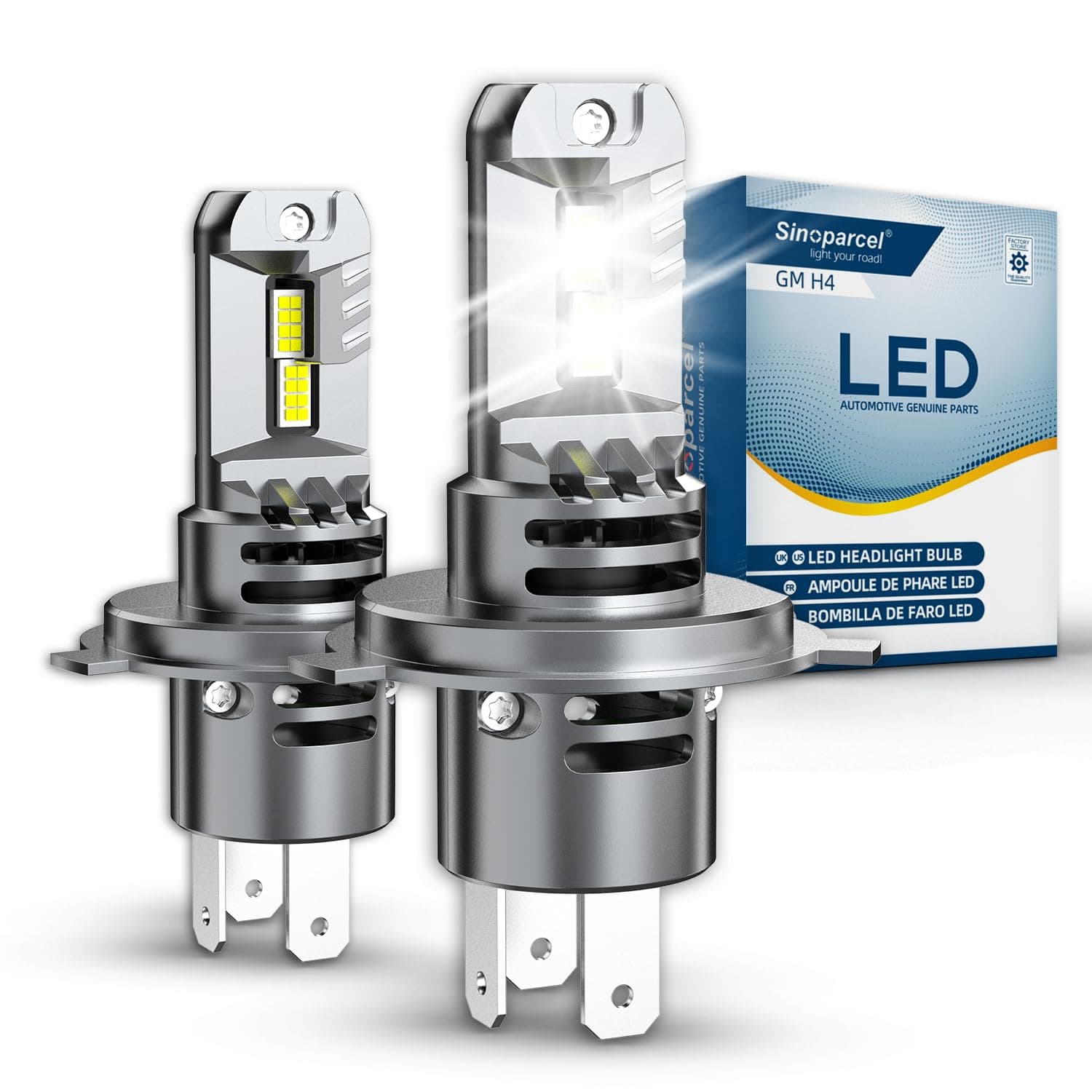 Sinoparcel H4 9003 LED Ampoule, Feux de Croisement et Route Intégré 2 Pcs | Lampe Anti-erreur Homologué, 6500K Blanc, Taille 1:1 Halogène, Plug & Play, 50000 Heures de Durée de Vie