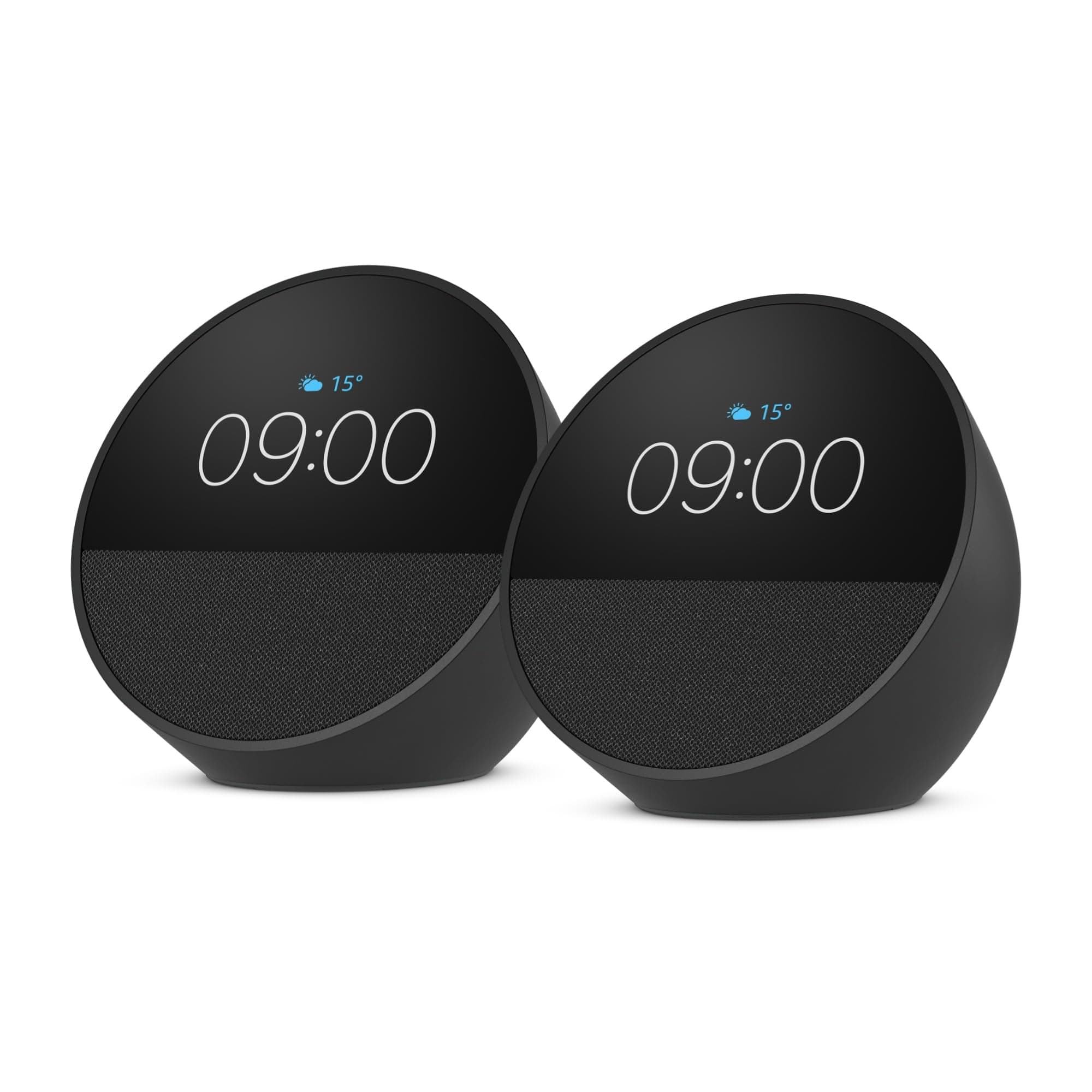 Amazon Echo Spot (neueste generation), smarter Wecker mit sattem Klang, Schwarz, mit Alexa+ Early Access (Packung mit 2)