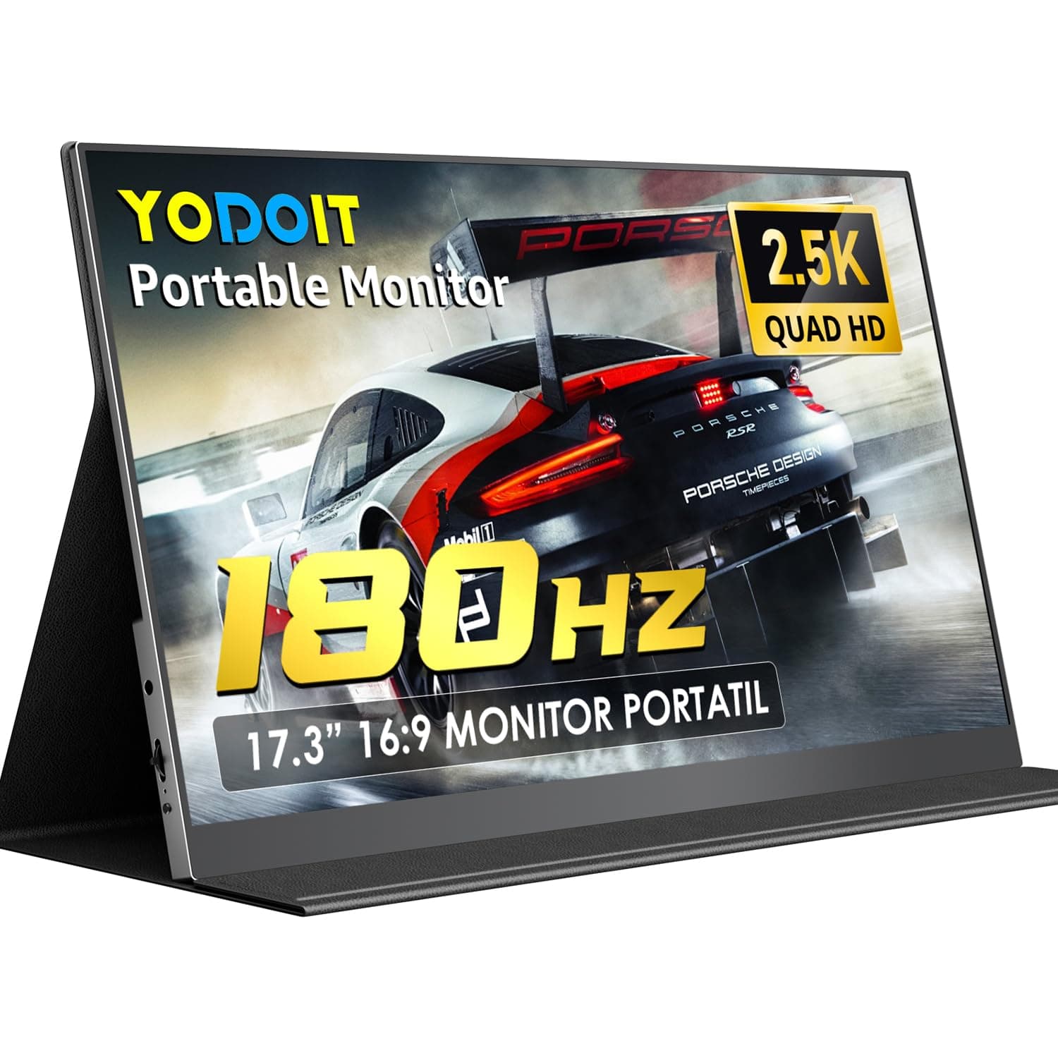 Yodoit Monitor Portátil 17,3" 2,5K QHD 180Hz IPS 2560 x 1440 Pantalla 16:9 con Puerto USB Tipo C HDMI Altavoces Integrados y Funda Inteligente Compatible con PC, Portátil, MacBook, PS3/4/5, Switch