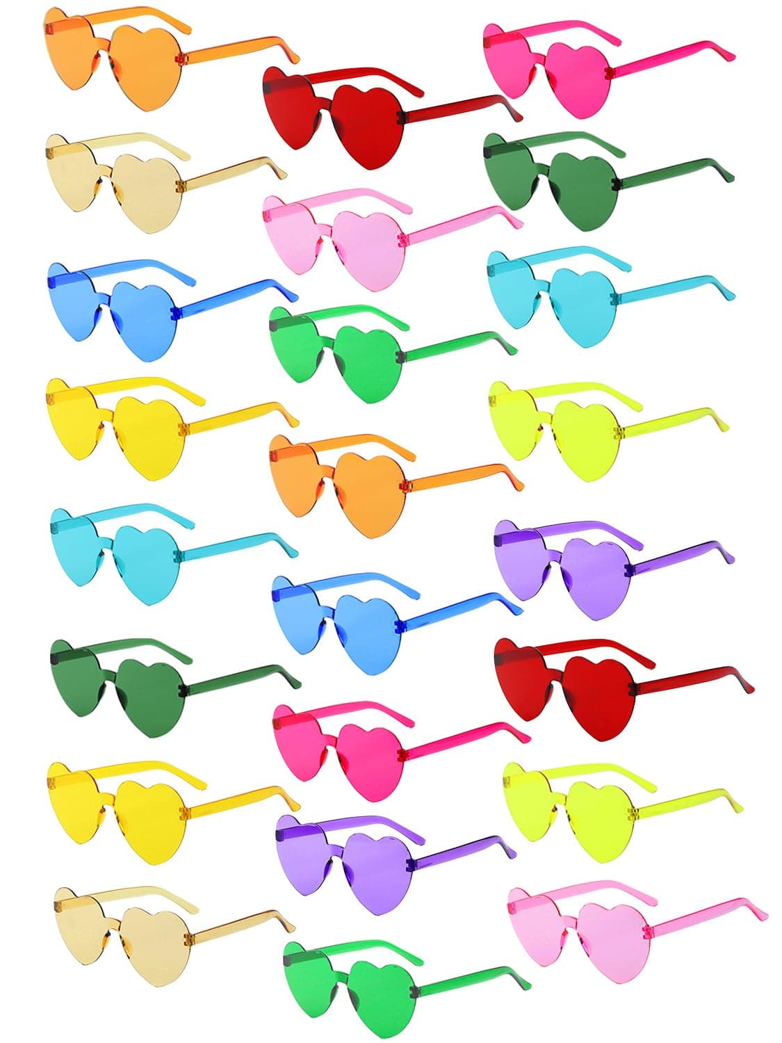 BIRDDIE Lot de 12/24/36 Lunettes de Soleil Coloré Lunette de Soleil Plastique Hippie Rétro Transparentes Multicolores Lunettes sans Monture pour Carnaval Fête Anniversaire