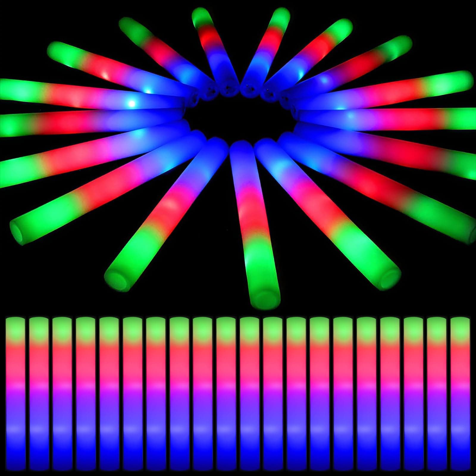 DkevEu 58pcs varillas luminosas para fiestas, palos de luz LED, 3 modos de iluminación palos led, varillas de espuma – palos luminosos para fiesta, conciertos y fiesta neon, hora loca boda