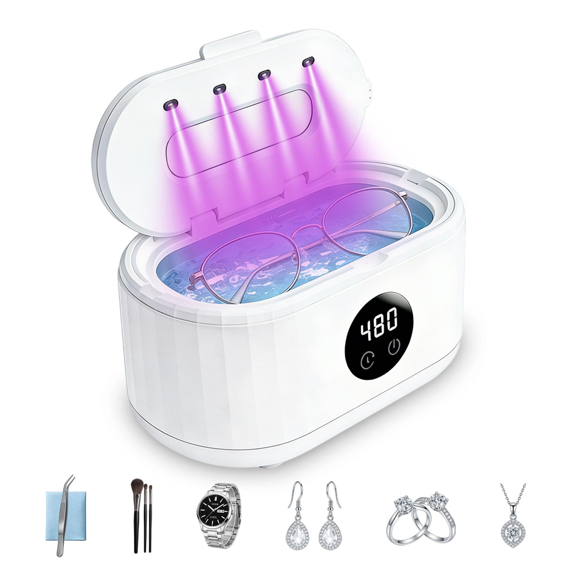 Limpiador Ultrasonidos 50000HZ, Limpiador Ultrasonico 350ML, con Temporizador Digital y 5 Modos de Limpieza, Apto Para Joyas, Gafas, Anillos,Relojes Ultrasonic Cleaner