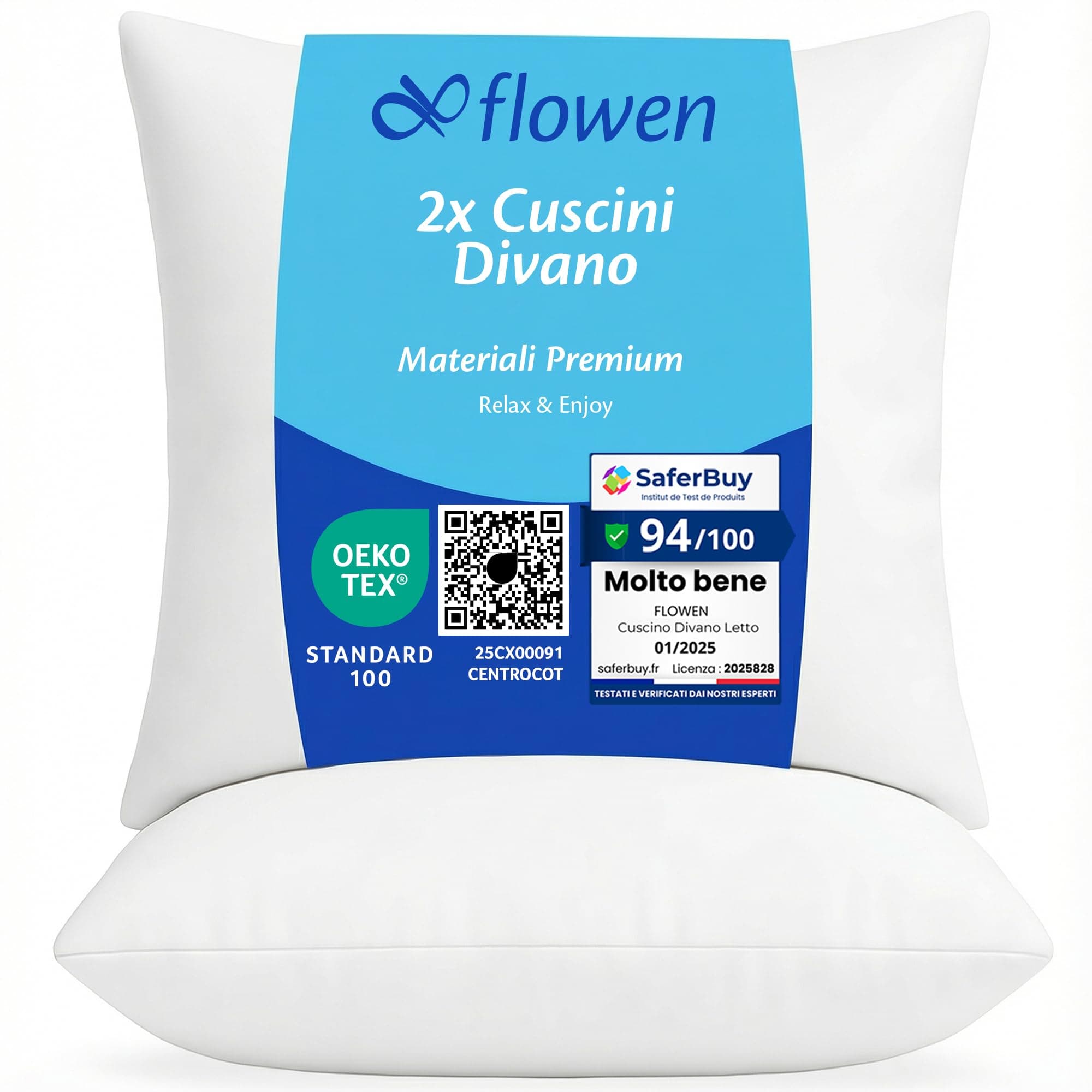 Flowen Cuscini per Divano 45x45 Imbottitura Cuscini 2 pezzi Interno Decorativi Quadrati Morbidi con Federe in Poliestere Bianca Anallergici Antiacaro Arredo Casa Salotto Letto Lavabili