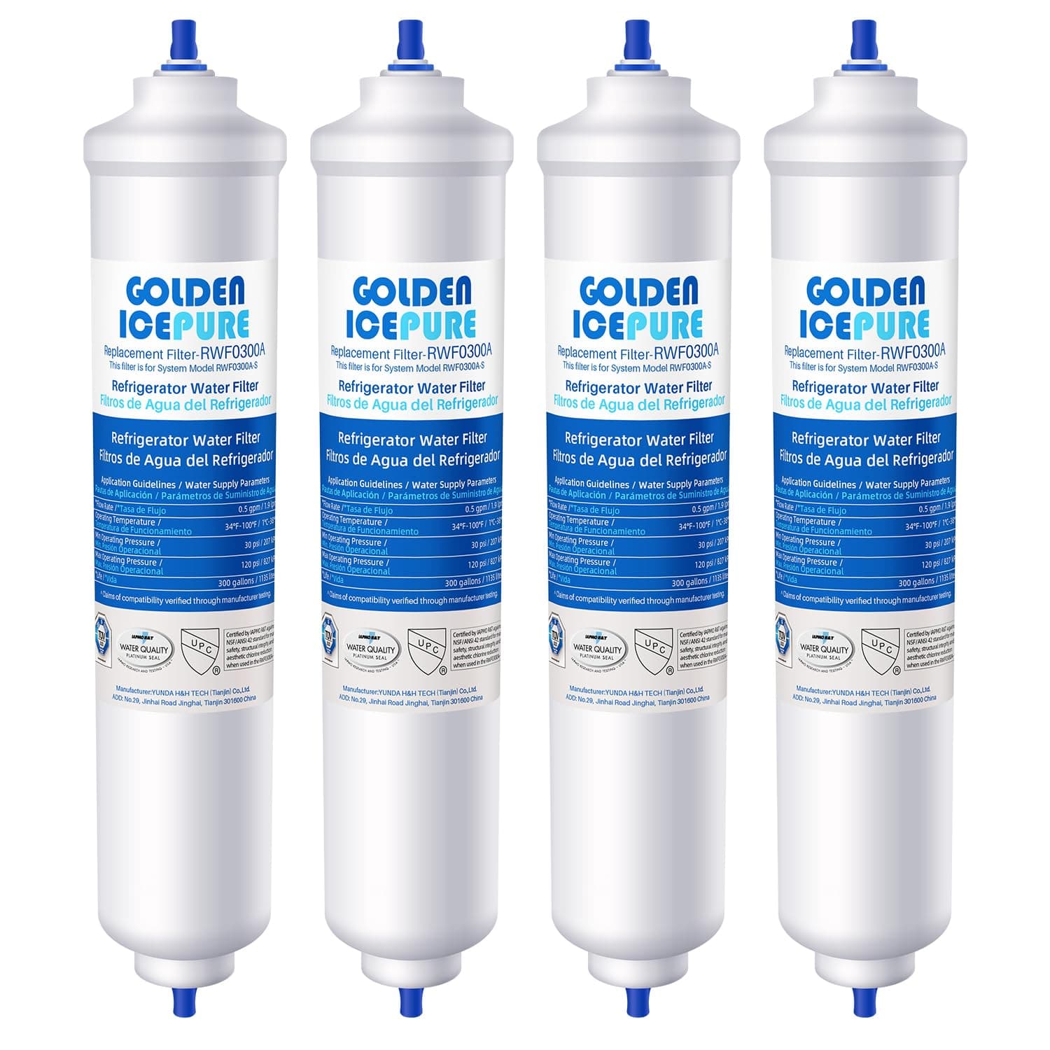 GOLDEN ICEPURE Filtro de agua para refrigerador Compatible Con Samsung DA29-10105J, DA29-10105J HAFEX/EXP, DA99-02131B, WSF-100, EF9603, HAIER LG Refrigerador de línea, 4 piezas.