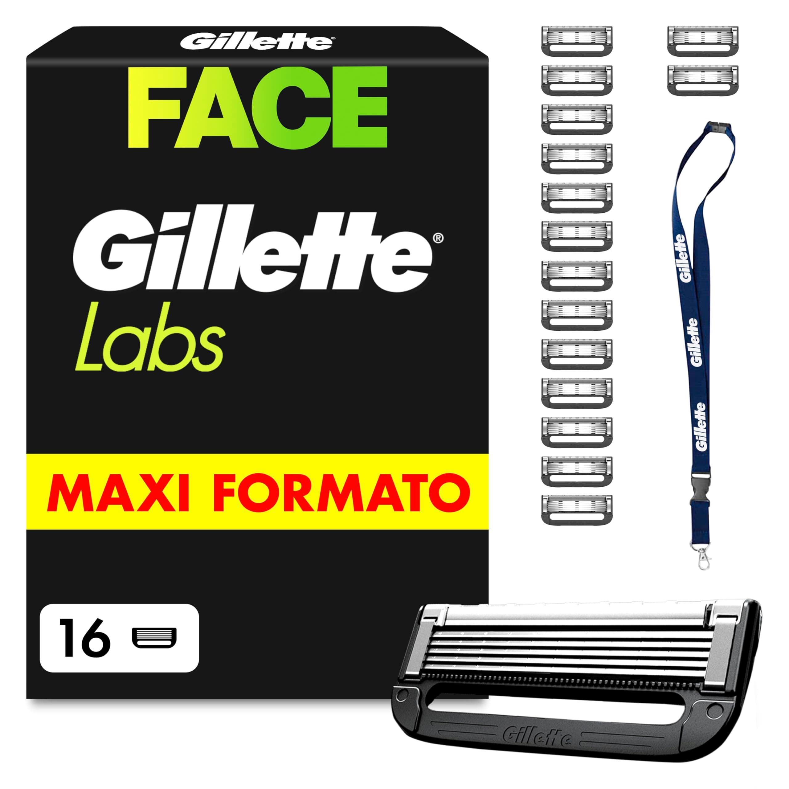 Gillette Labs Lamette, 16 Cartucce per Rasoio Barba Uomo, Multicolore | 16 Lamette da Barba per Rasoio Manuale Uomo, a 5 Lame, con Barra Esfoliante, Rasatura Profonda, Compatibili Con GilletteLabs