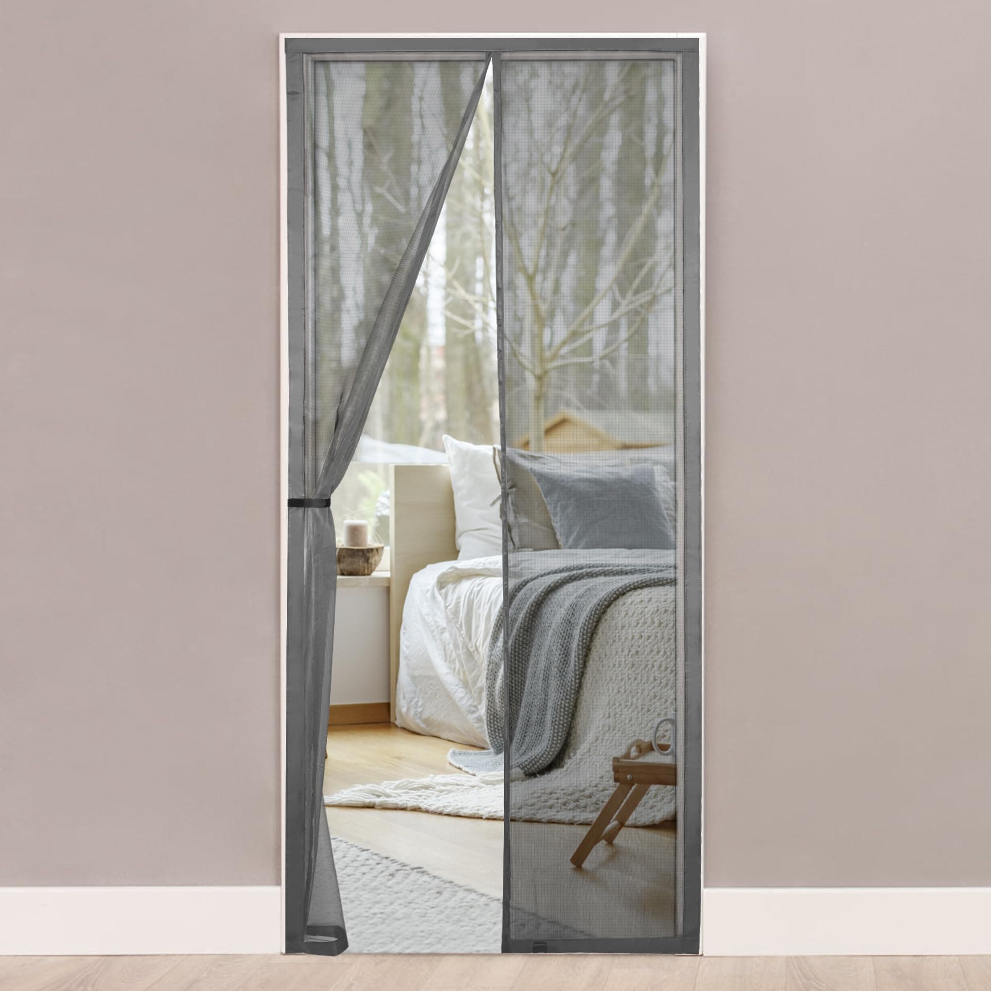 HONGTAISHENG Moustiquaire Porte Fenetre Magnétique, 80x220 cm Moustiquaire Aimantée Porte Fenêtre Balcon, Rideaux Toile Insect Ecran Fermeture Automatique, Bande Scratch de 4 cm de Large, Gris