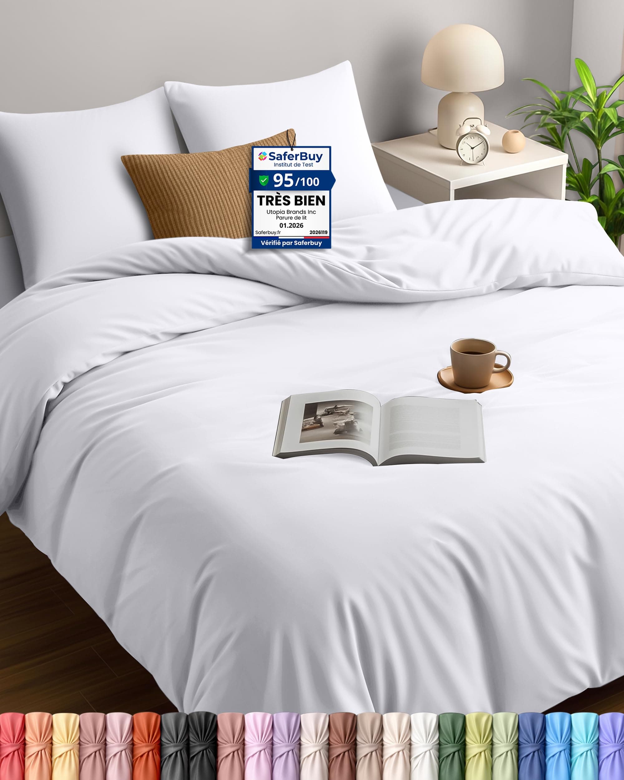 Utopia Bedding Housse de Couette 220x240 cm avec 2 Taies d'oreiller 65x65 cm (Blanc) - Parure de lit 220 x 240 cm - Ensembles de Housses de Couette en Microfibre brossée Douce