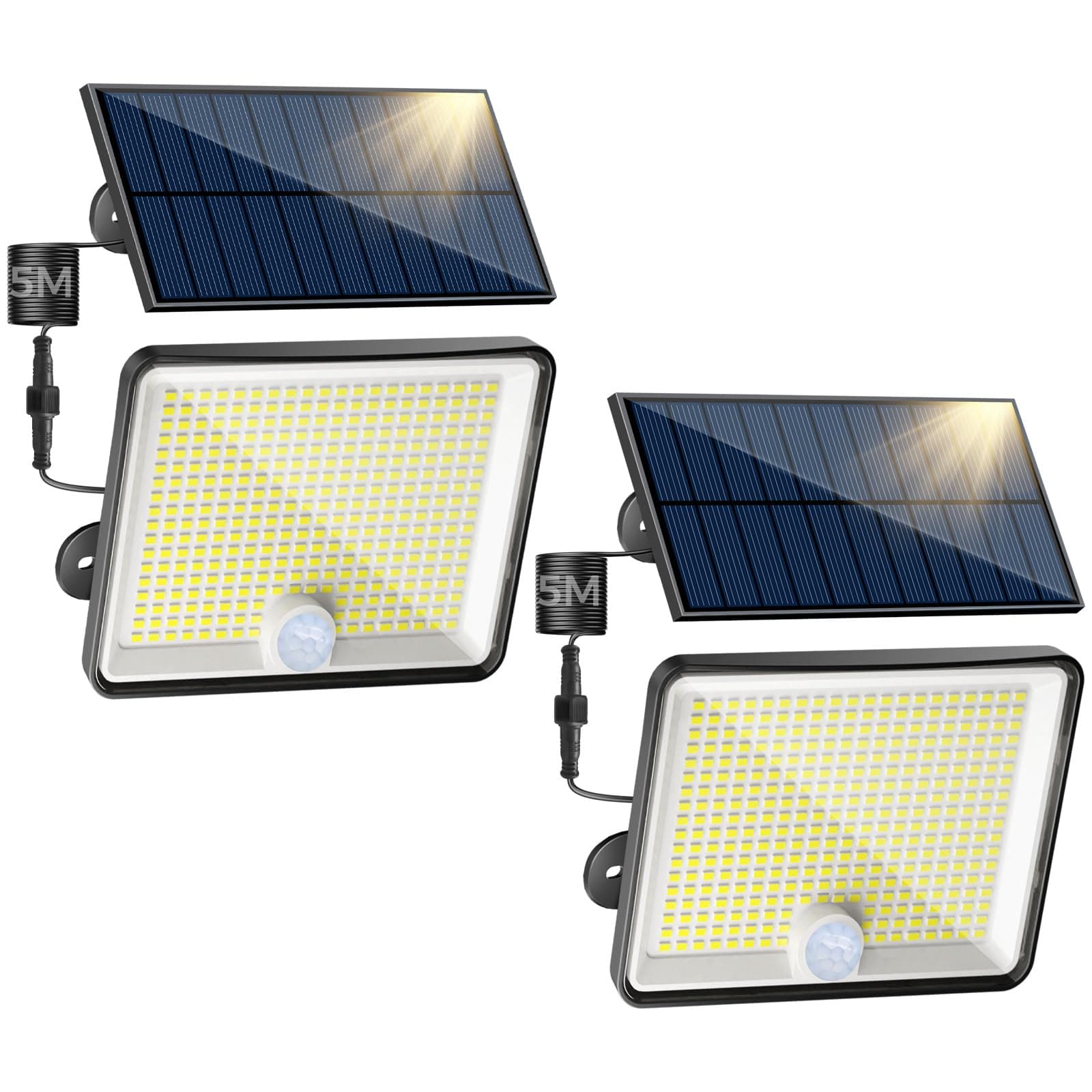 Peasur 2 Pezzi Luce Solare Led Esterno, 348LED Faretti Solari Con Sensore di Movimento, IP65 Faro Con Pannello Solare 3 Modalità per Giardino Garage